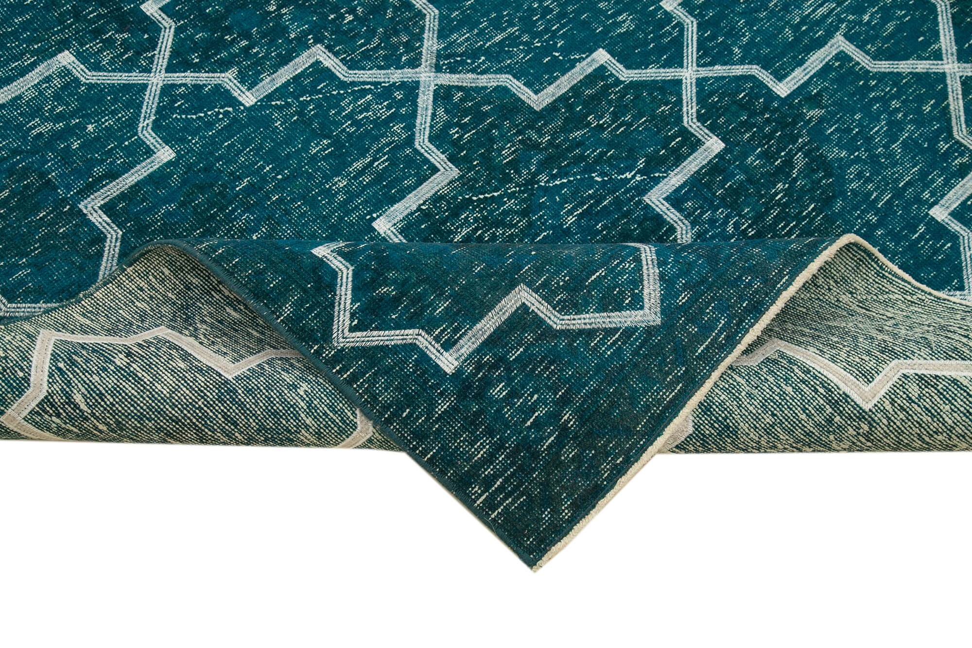 Handmade Geometric Rug – Turquoise Area Rug Cotton Wool Carpet 4x12 Feet Flat Weave