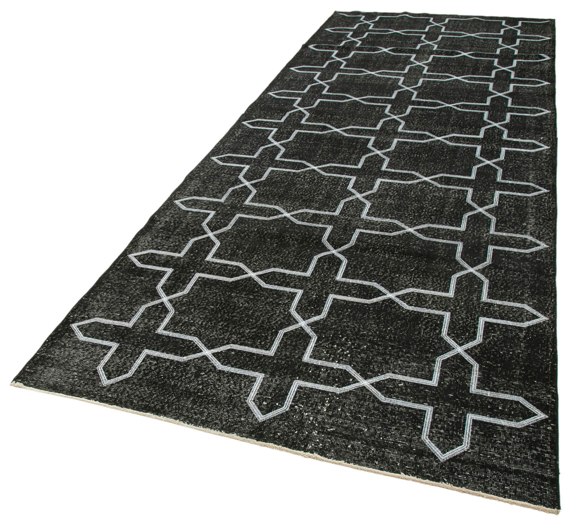 Handmade Geometric Rug – Black Area Rug Cotton Wool Durable Flat Weave 4'8''x12'11''