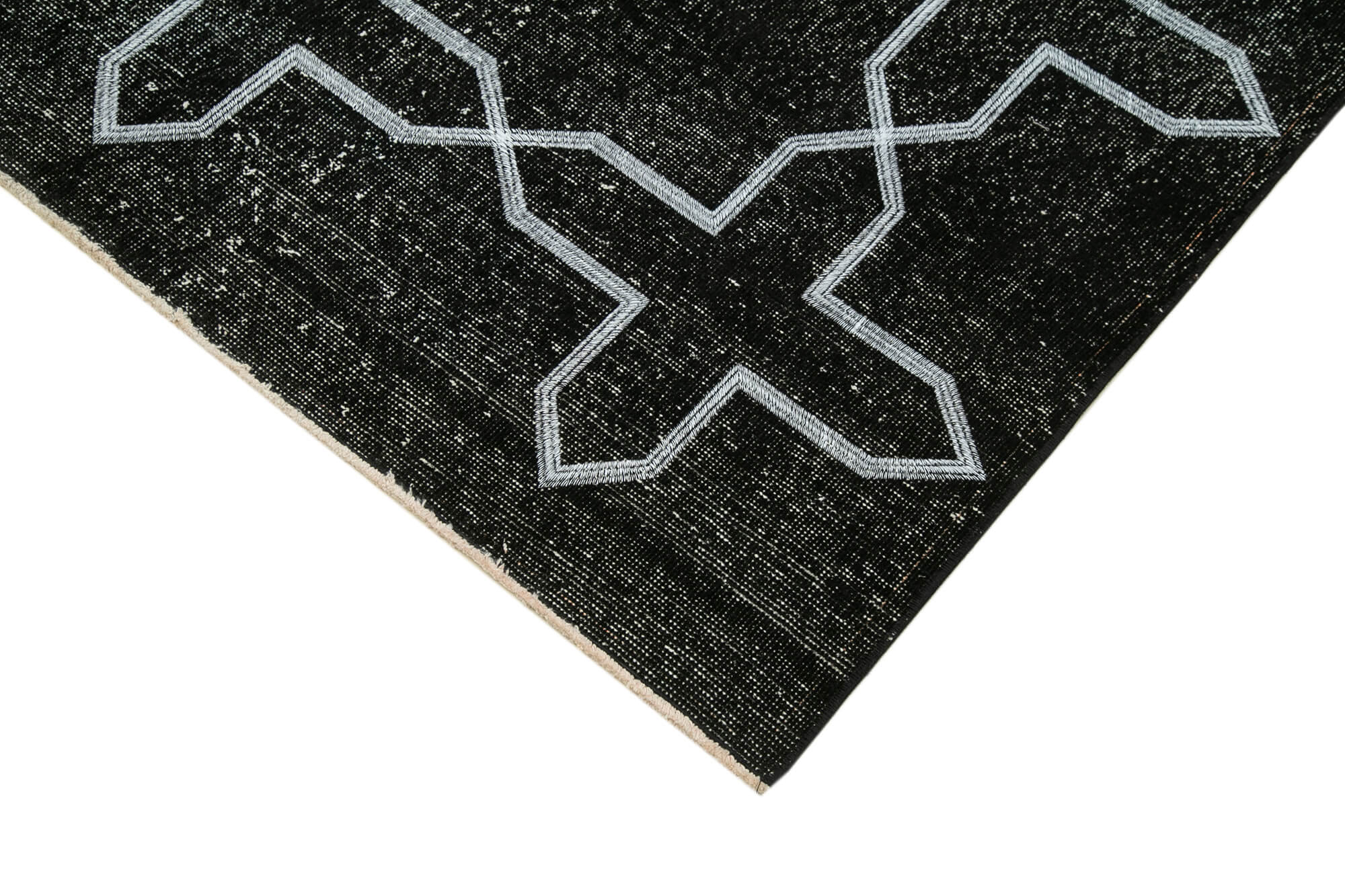 Handmade Geometric Rug – Black Area Rug Cotton Wool Durable Flat Weave 4'8''x12'11''