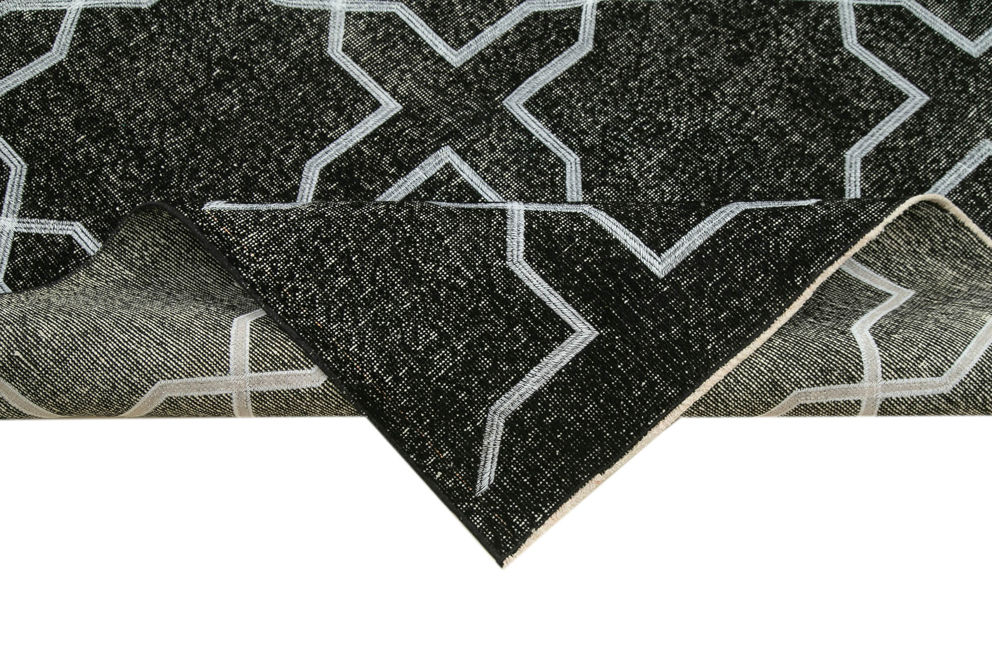 Handmade Geometric Rug – Black Area Rug Cotton Wool Durable Flat Weave 4'8''x12'11''