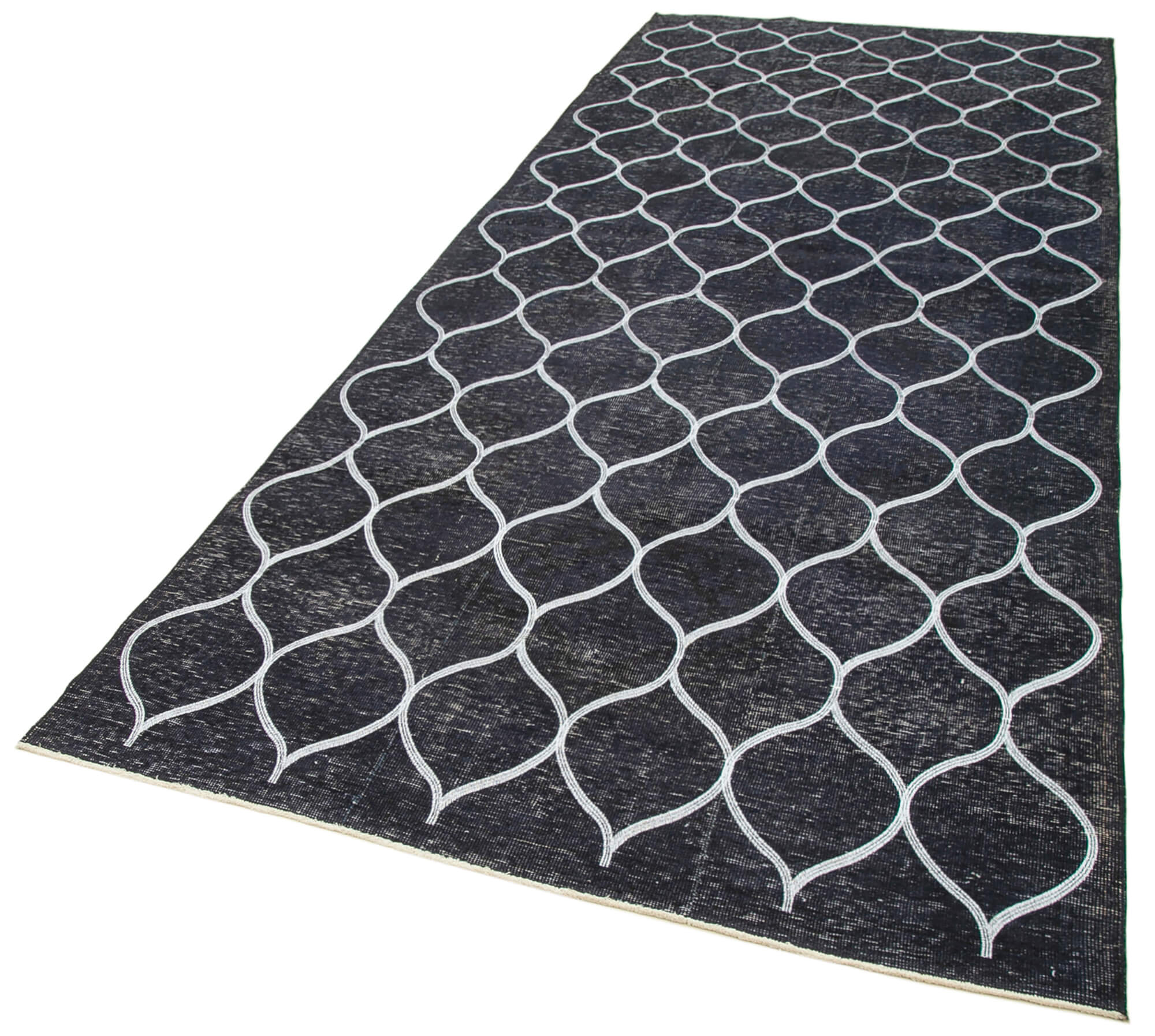 Handmade Geometric Rug – Black Area Rug with Cotton Wool Carpet Blend 4'10''x12'2''