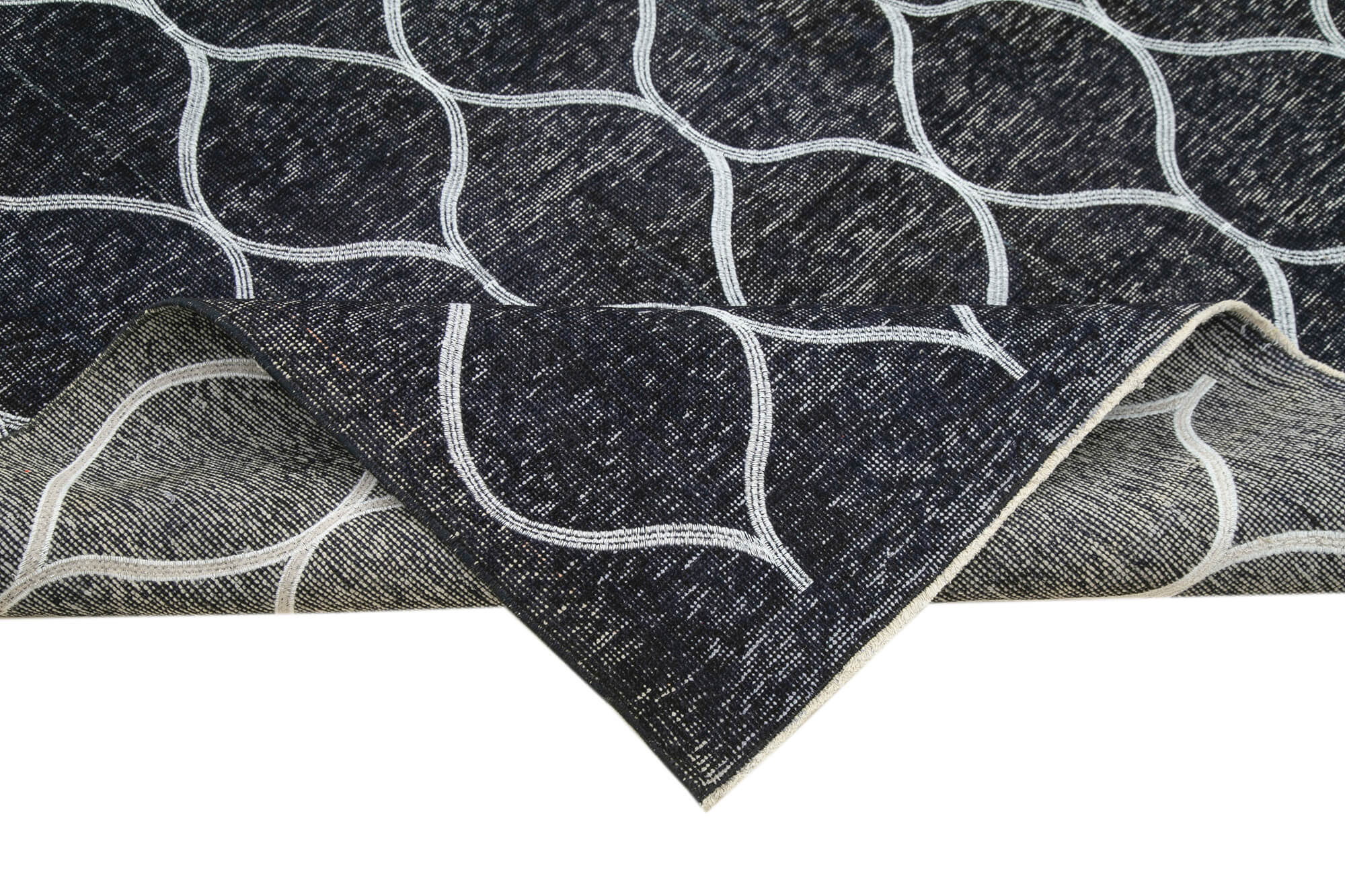 Handmade Geometric Rug – Black Area Rug with Cotton Wool Carpet Blend 4'10''x12'2''