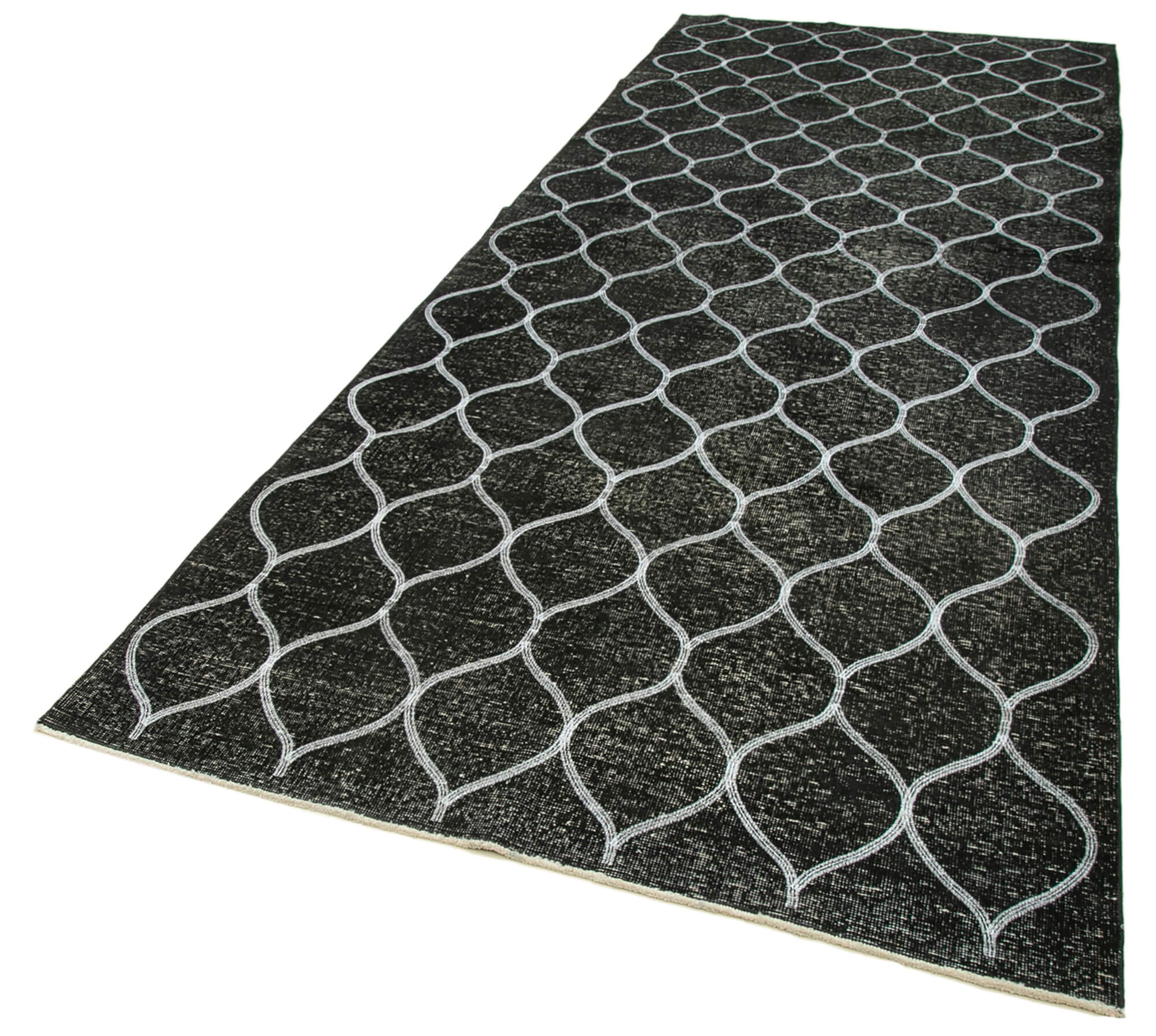 Handmade Geometric Rug – Black Area Rug 4'10''x13'3'' | Cotton Wool Durable Carpet