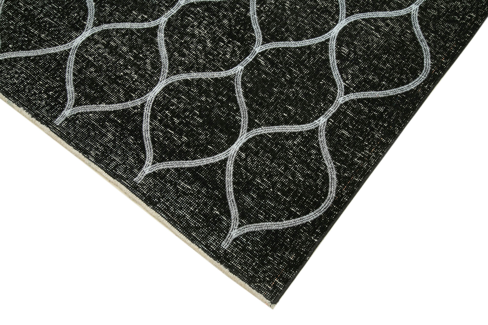 Handmade Geometric Rug – Black Area Rug 4'10''x13'3'' | Cotton Wool Durable Carpet