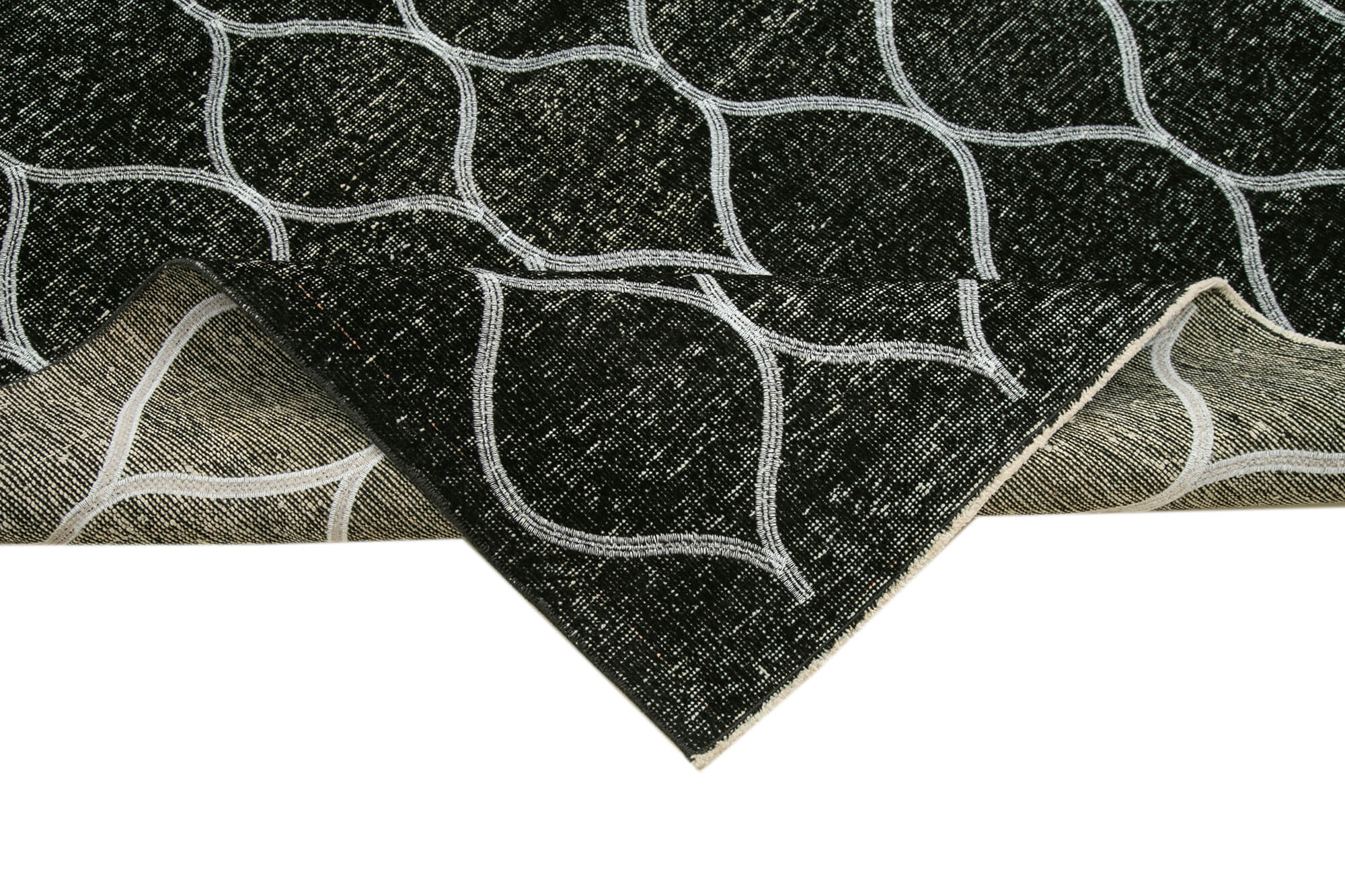 Handmade Geometric Rug – Black Area Rug 4'10''x13'3'' | Cotton Wool Durable Carpet