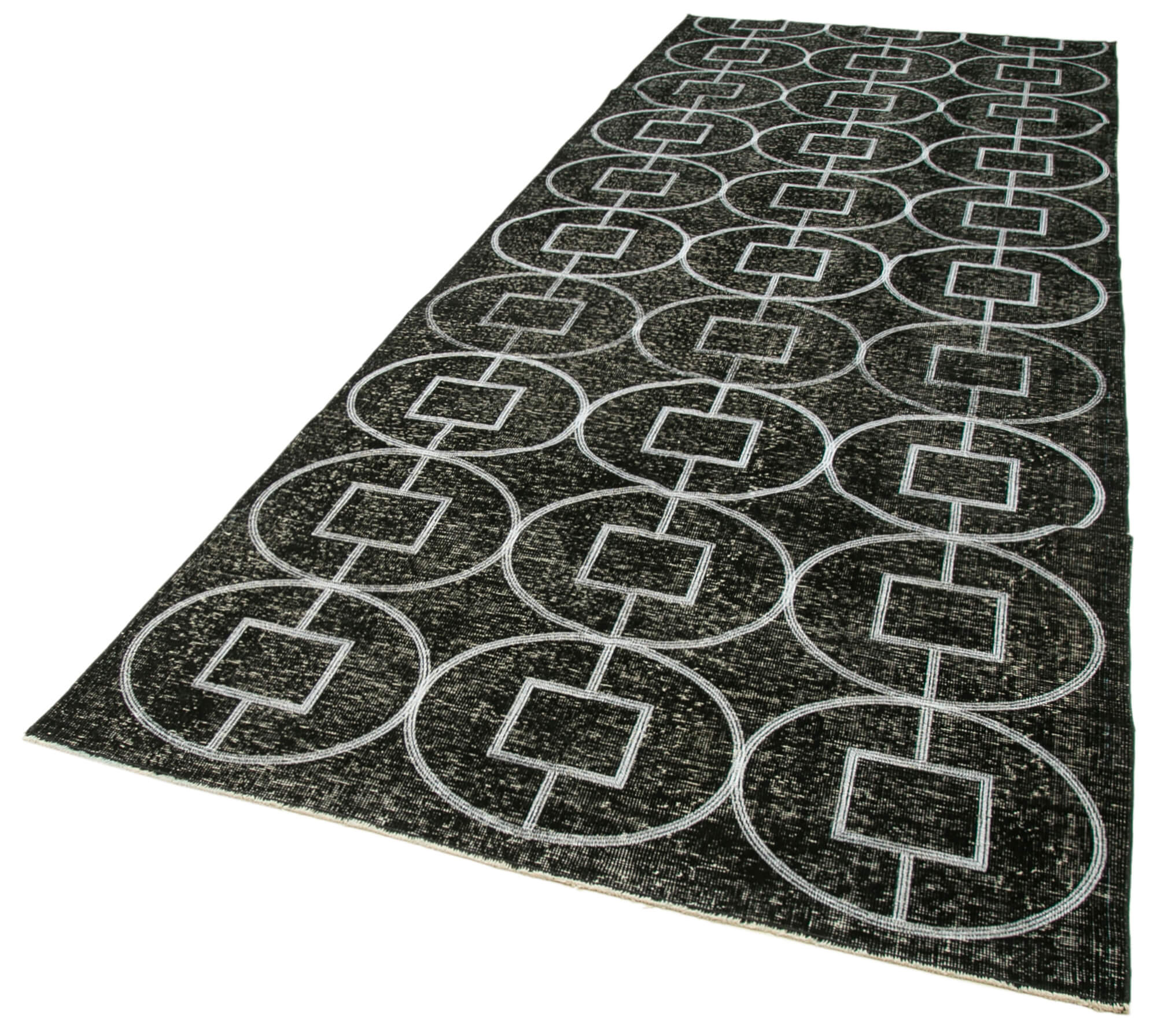Handmade Geometric Rug – Black Area Rug With Natural Wool Carpet, 4'8''x12'9''