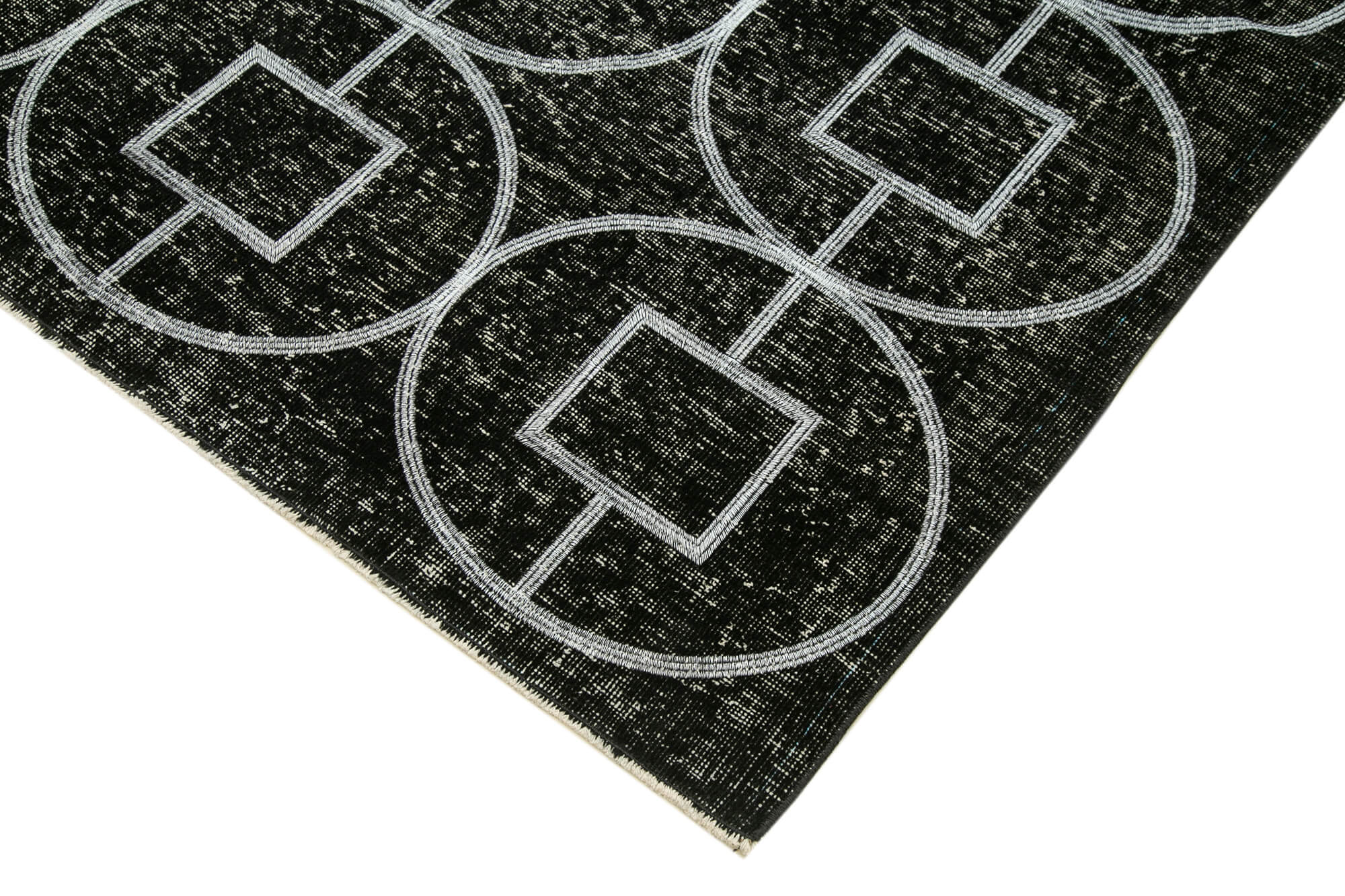Handmade Geometric Rug – Black Area Rug With Natural Wool Carpet, 4'8''x12'9''