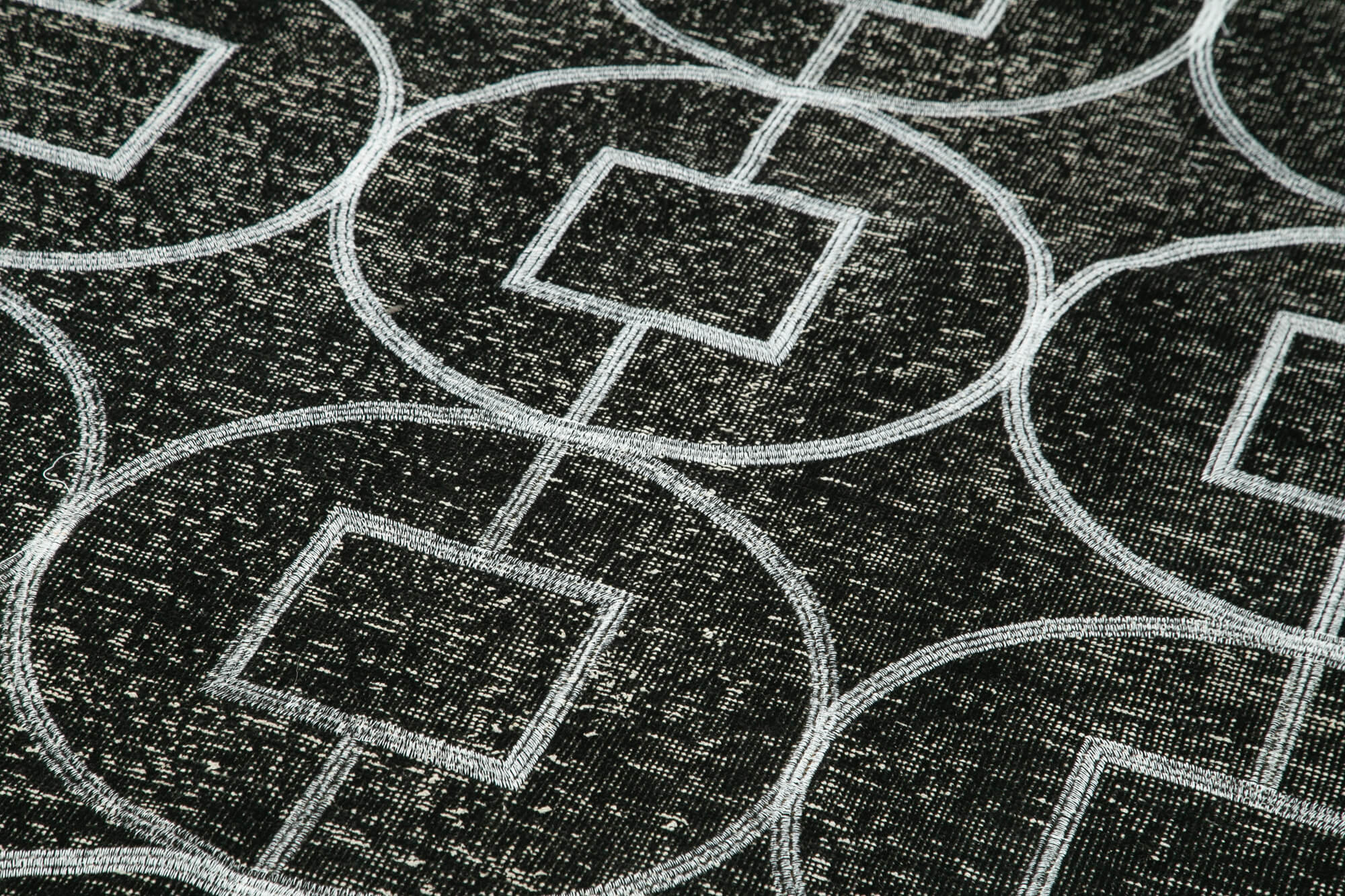 Handmade Geometric Rug – Black Area Rug With Natural Wool Carpet, 4'8''x12'9''