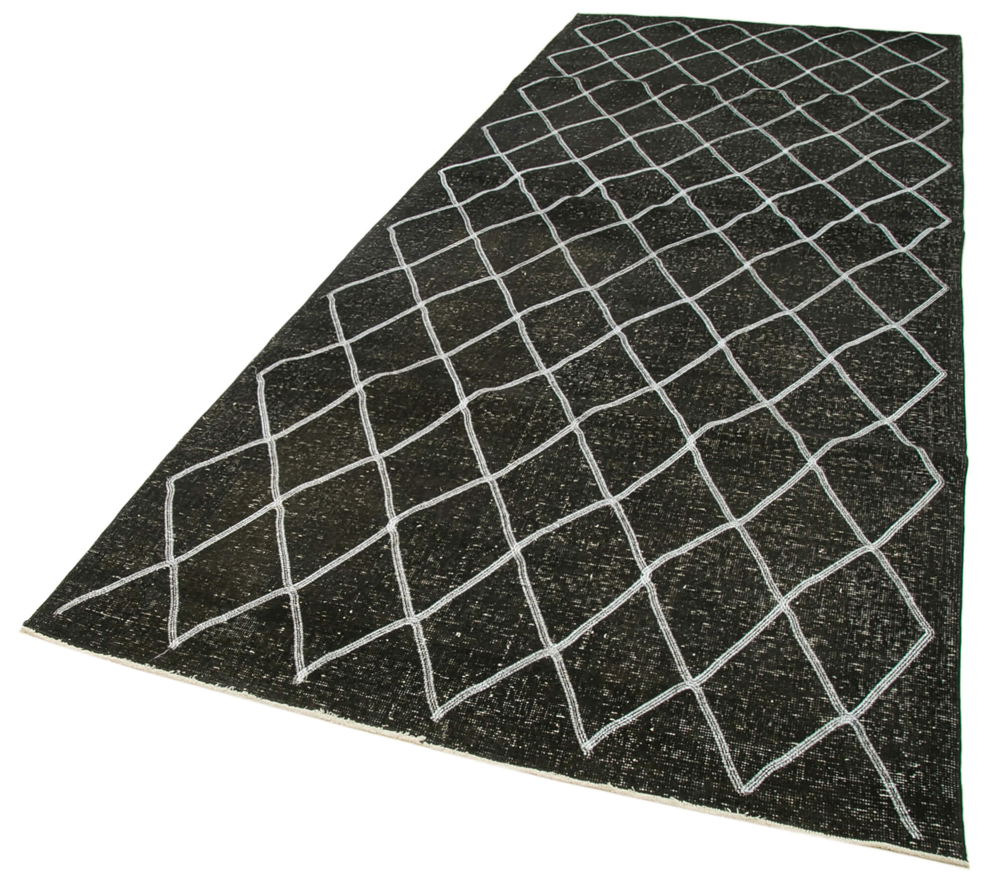 Handmade Geometric Rug - Black Geometric Carpet | Cotton Wool Carpet Blend 4'9''x12'8''