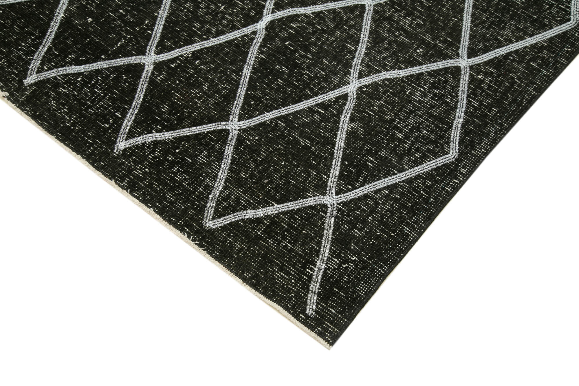 Handmade Geometric Rug - Black Geometric Carpet | Cotton Wool Carpet Blend 4'9''x12'8''