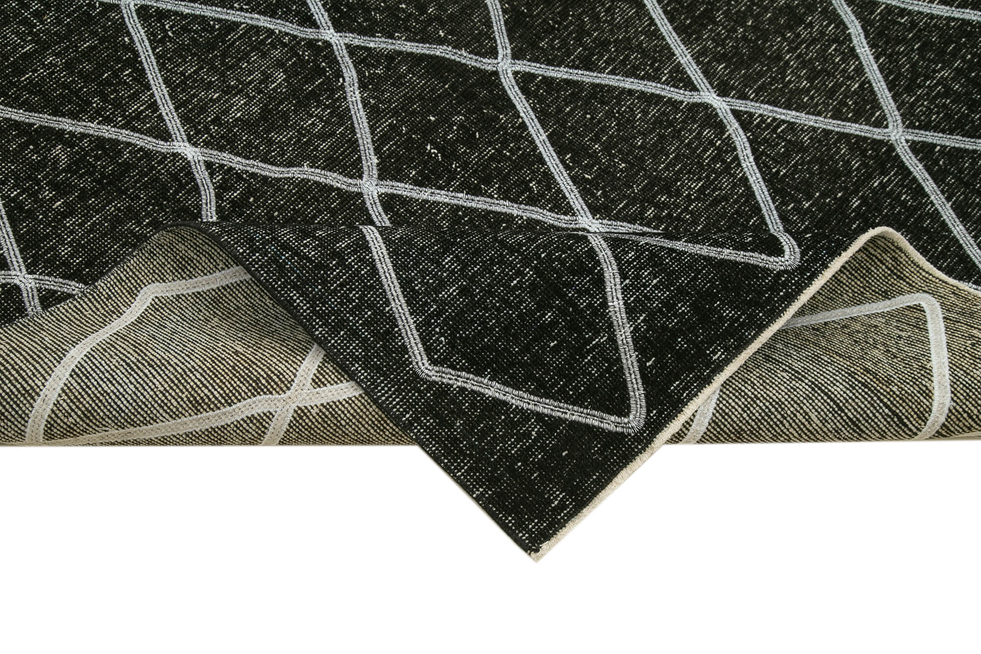 Handmade Geometric Rug - Black Geometric Carpet | Cotton Wool Carpet Blend 4'9''x12'8''