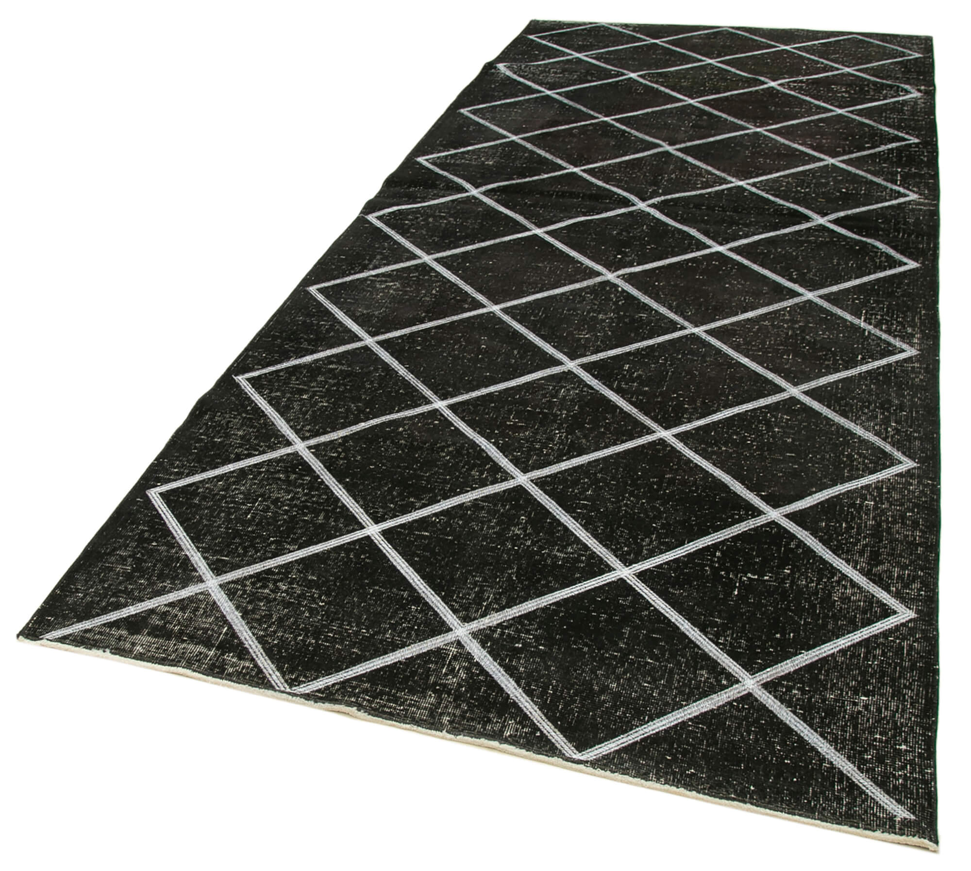 Handmade Geometric Rug - Black Cotton Wool Carpet, Durable Wool Rug 4'8''x11'3''