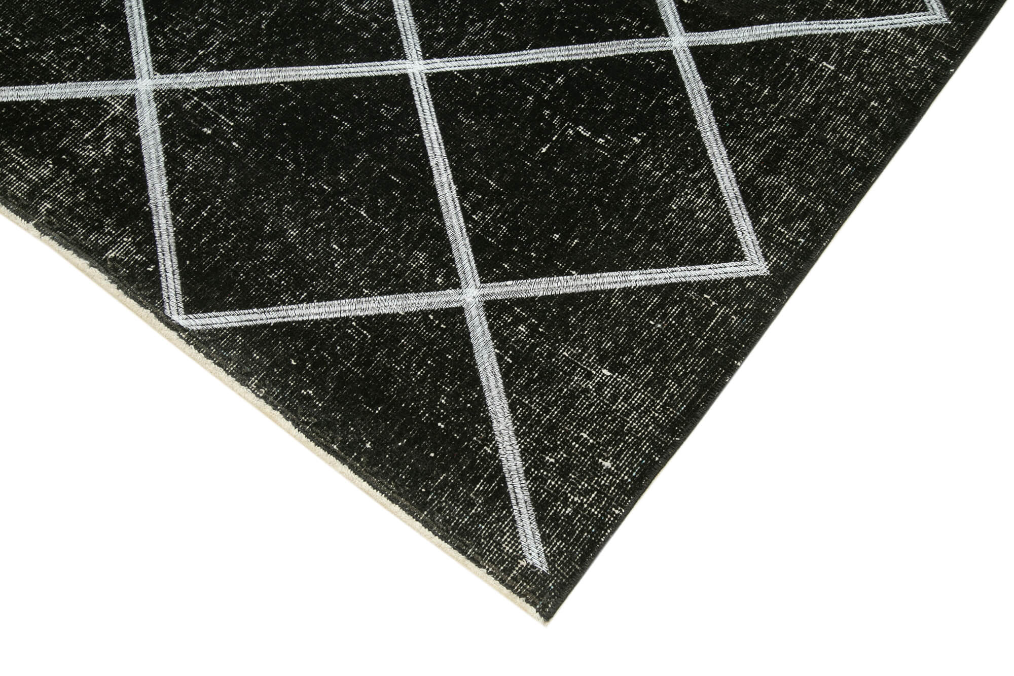 Handmade Geometric Rug - Black Cotton Wool Carpet, Durable Wool Rug 4'8''x11'3''