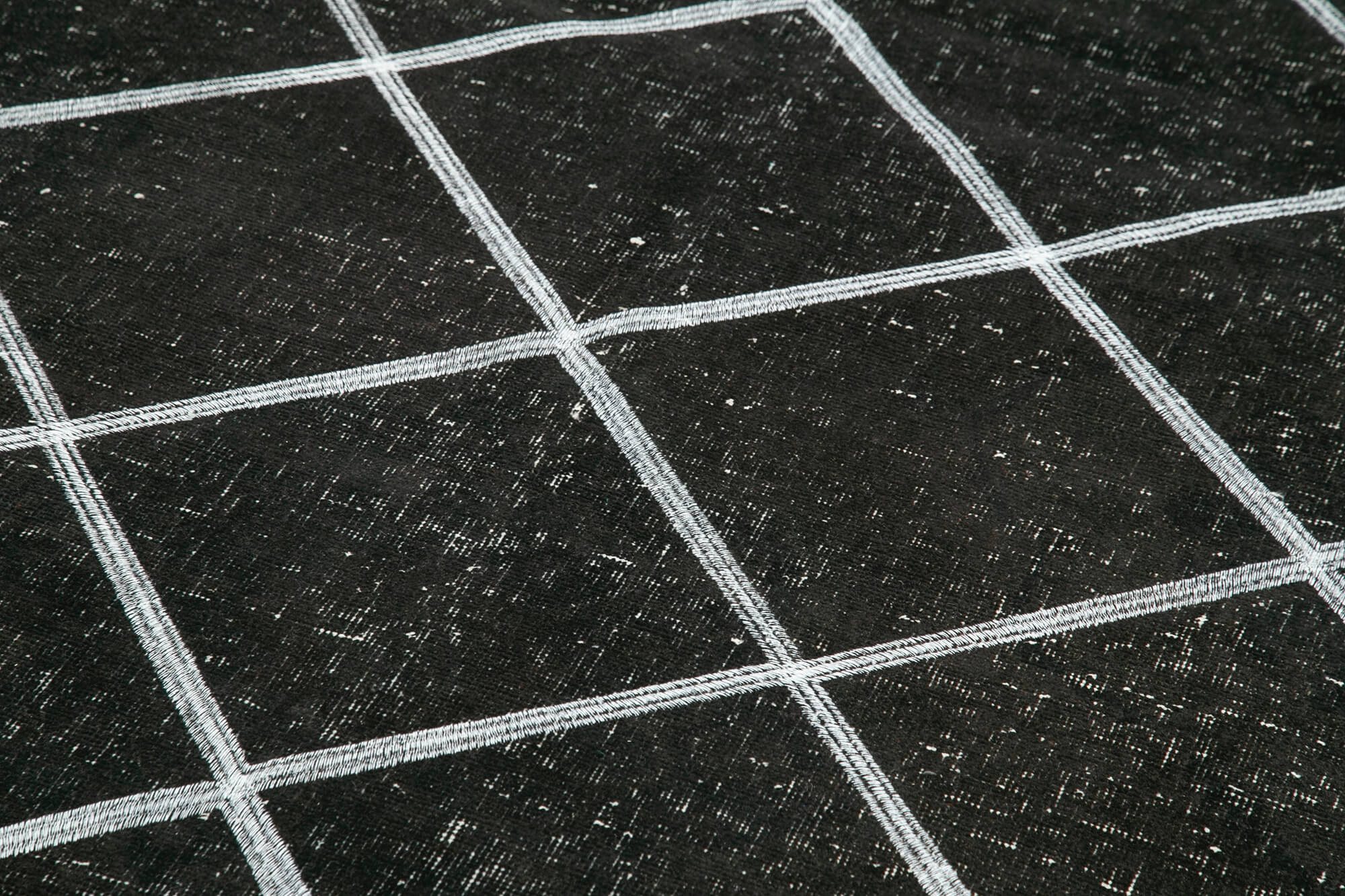 Handmade Geometric Rug - Black Cotton Wool Carpet, Durable Wool Rug 4'8''x11'3''