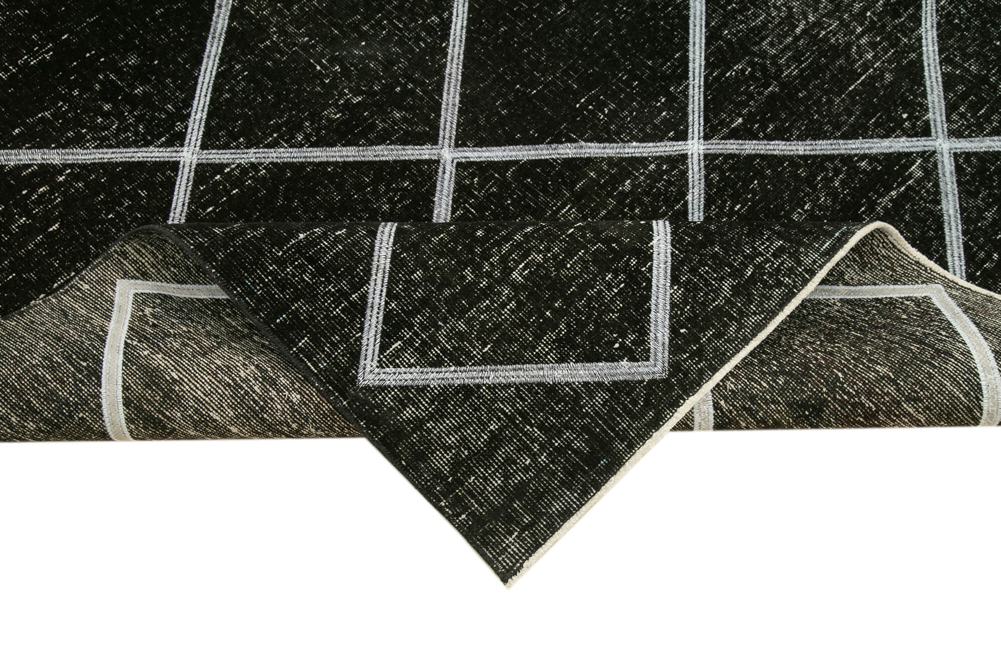Handmade Geometric Rug - Black Cotton Wool Carpet, Durable Wool Rug 4'8''x11'3''