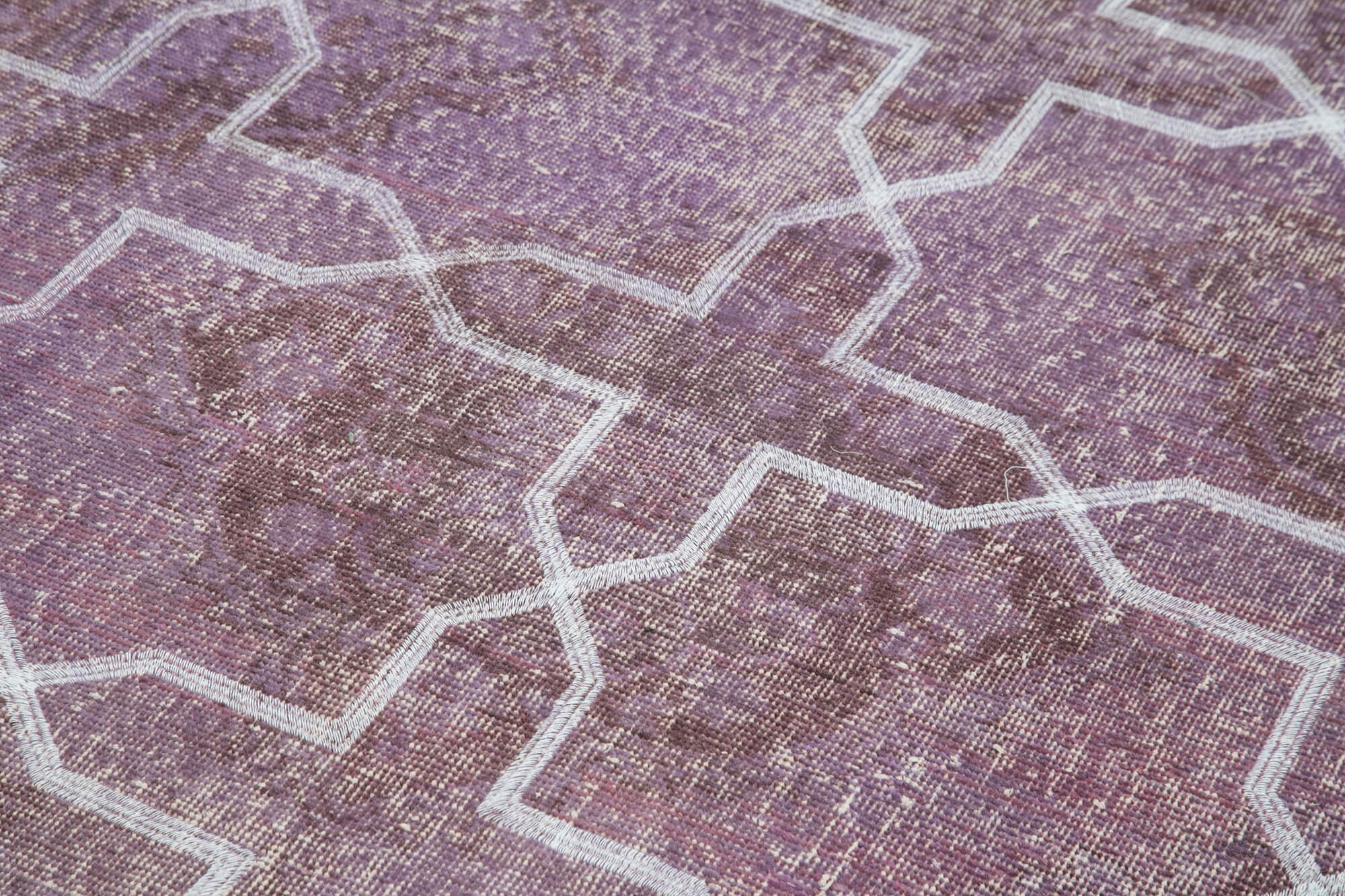 Handmade Geometric Rug - Purple Area Rug Cotton Wool Vintage Turkish Carpet 4'6"x12'6"