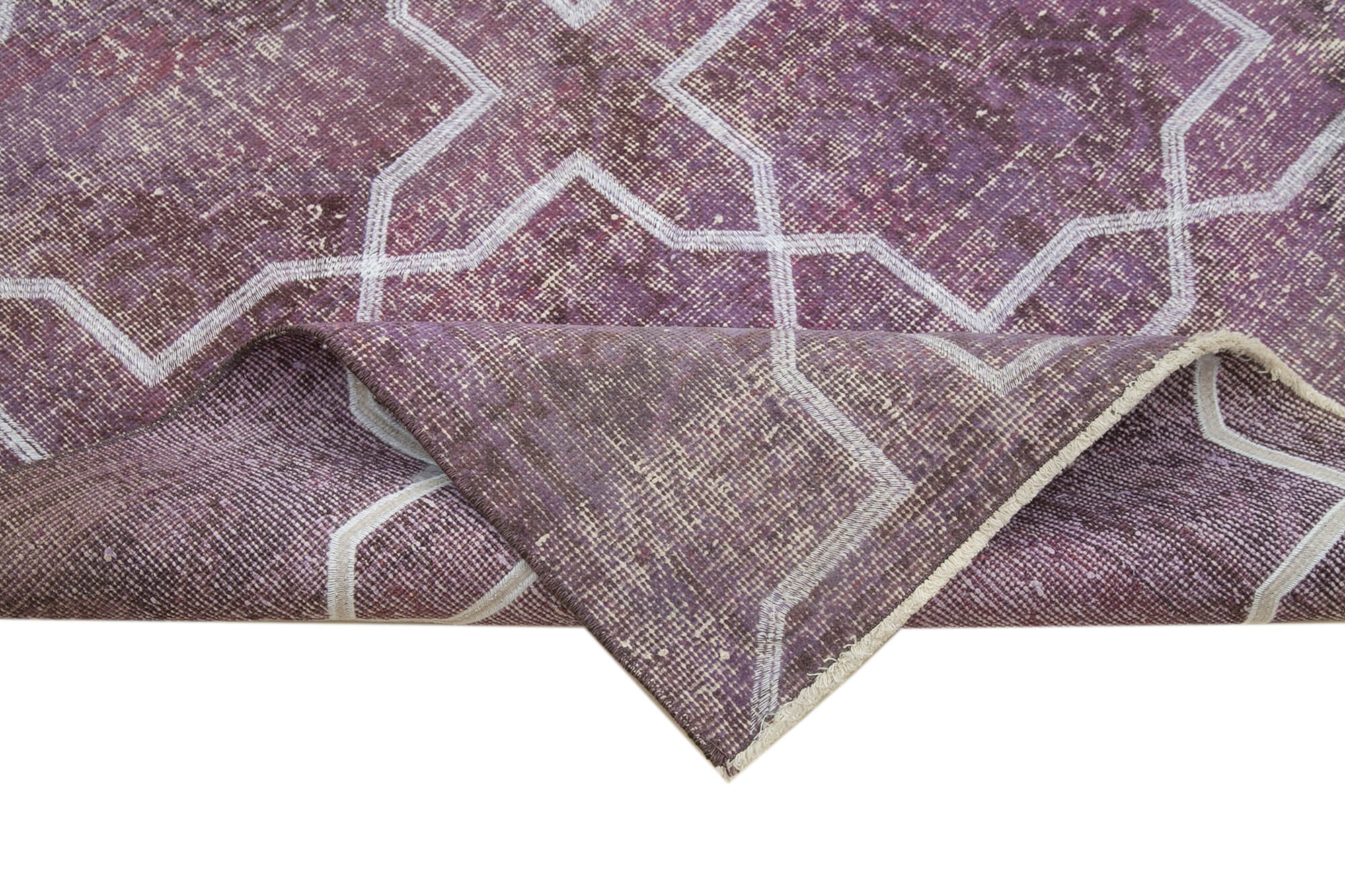 Handmade Geometric Rug - Purple Area Rug Cotton Wool Vintage Turkish Carpet 4'6"x12'6"