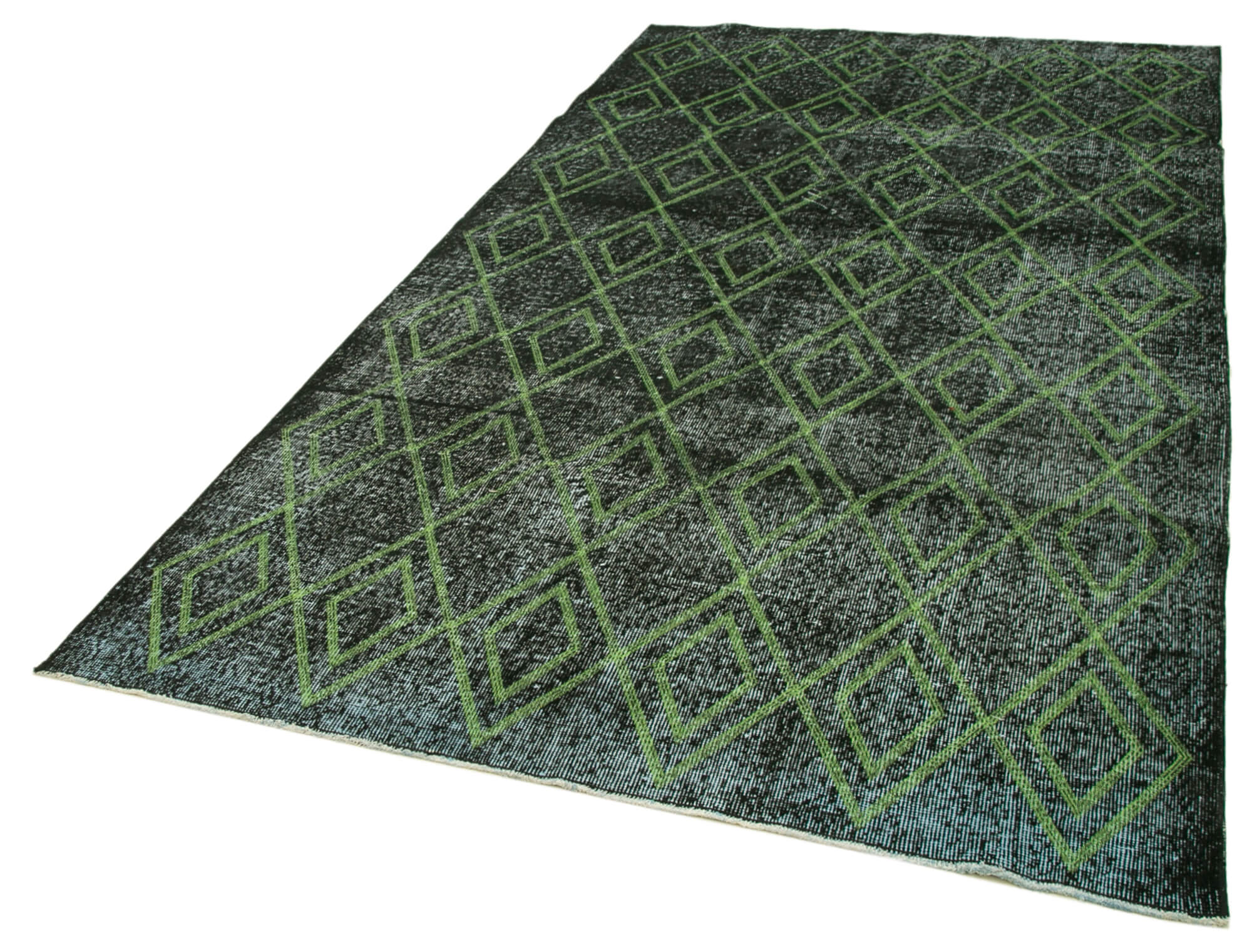 Handmade Geometric Rug – Black Cotton Wool Vintage Area Carpet 5'3''x9'5''