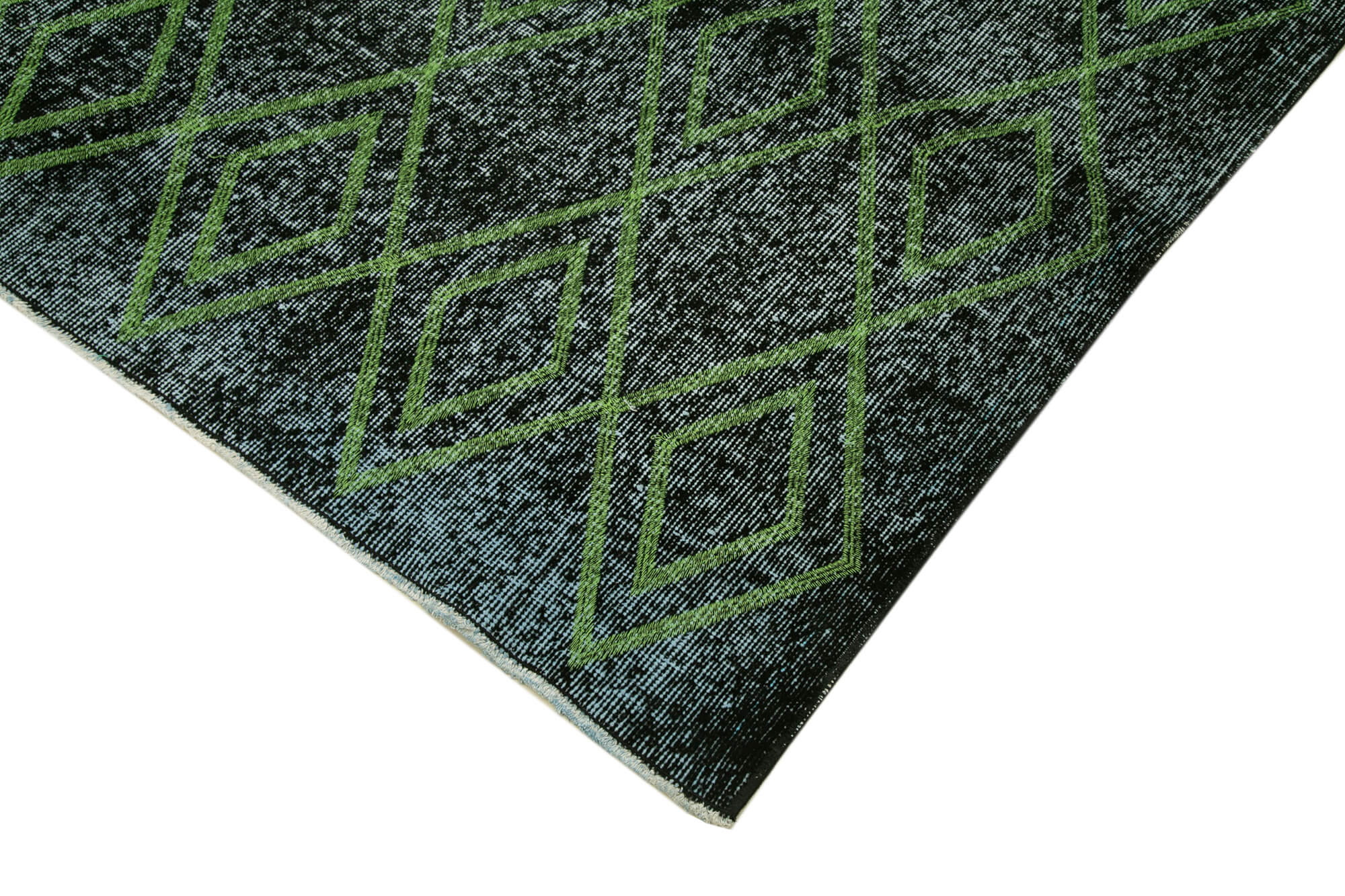 Handmade Geometric Rug – Black Cotton Wool Vintage Area Carpet 5'3''x9'5''