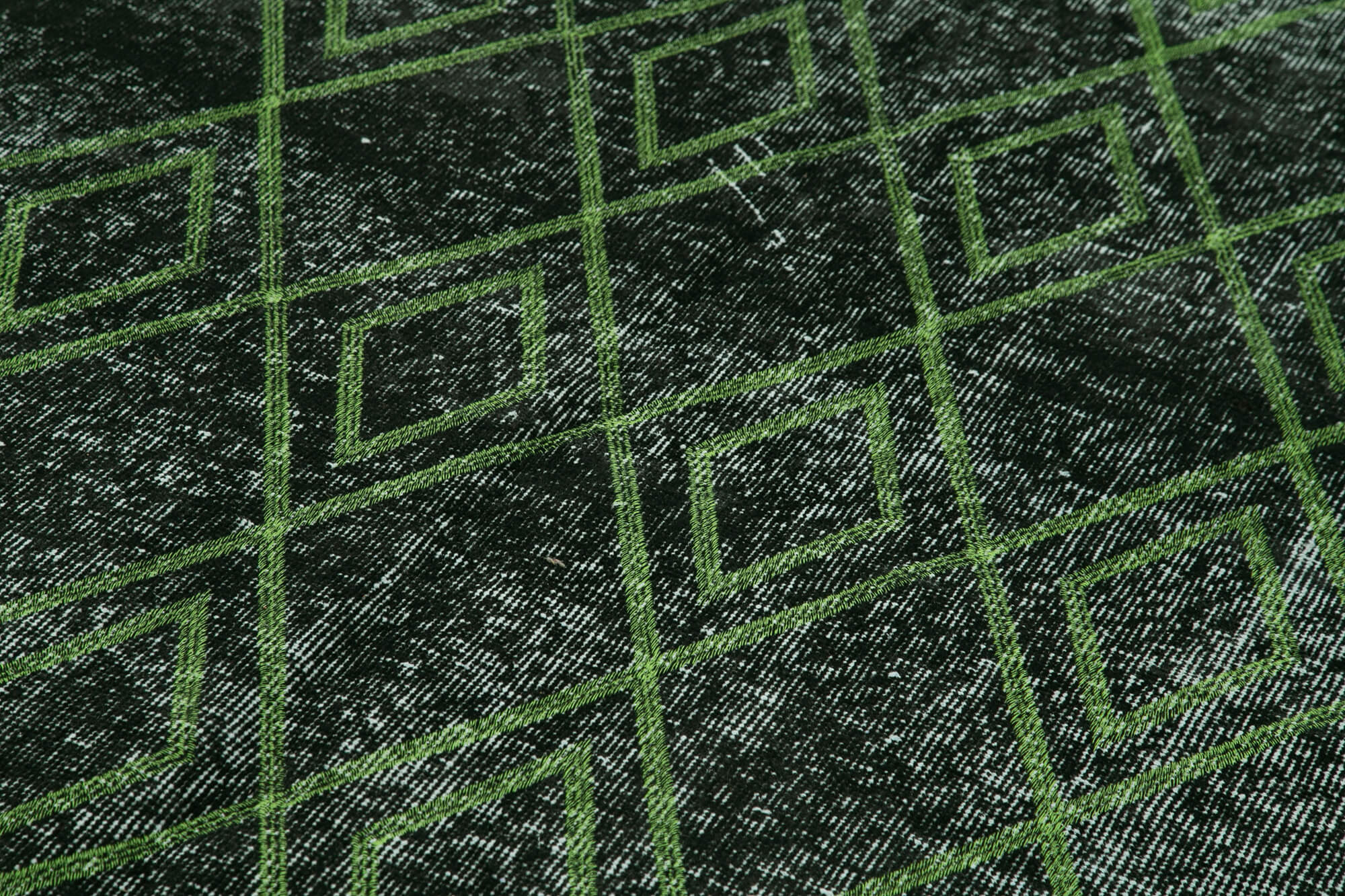Handmade Geometric Rug – Black Cotton Wool Vintage Area Carpet 5'3''x9'5''