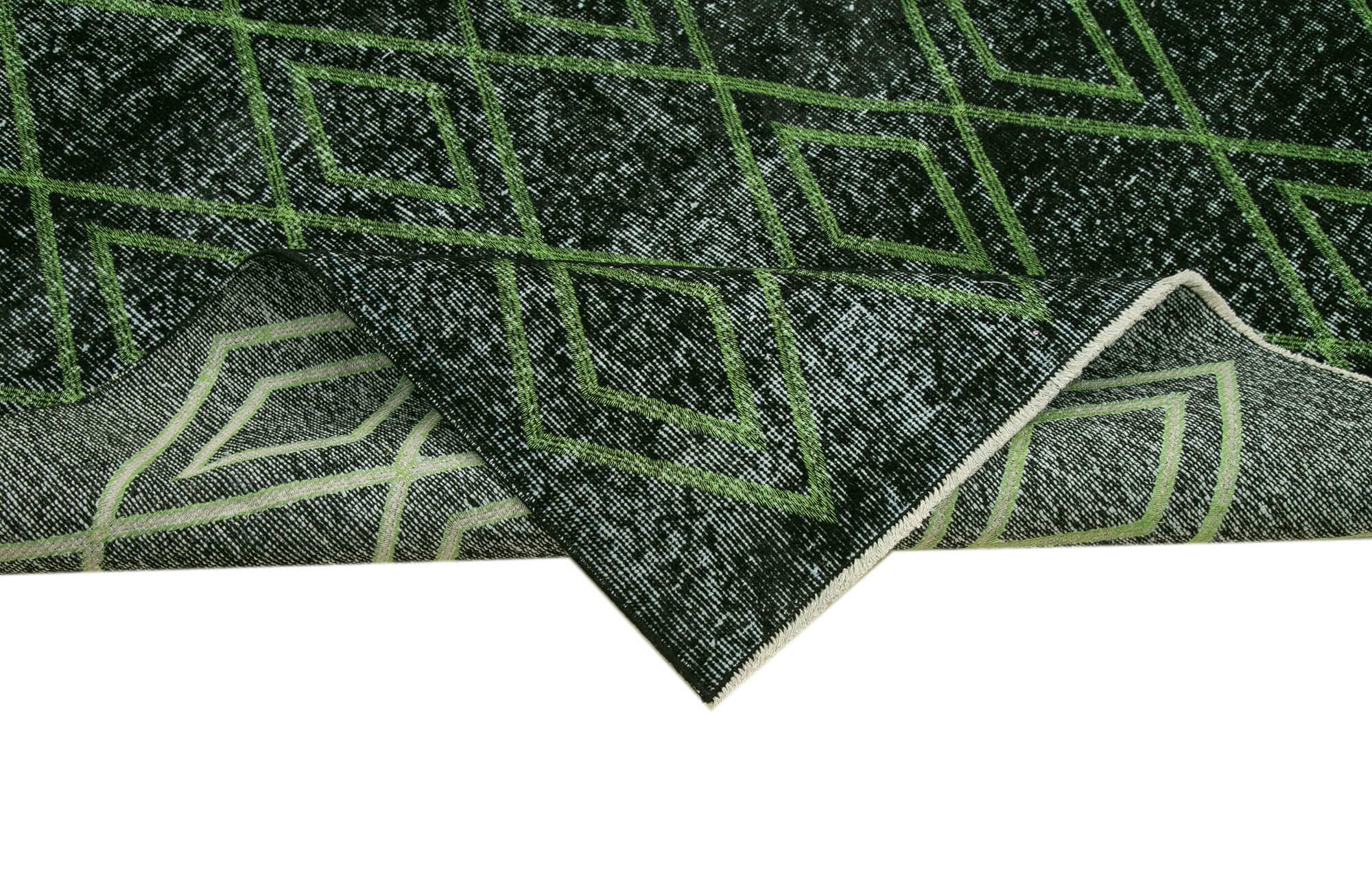 Handmade Geometric Rug – Black Cotton Wool Vintage Area Carpet 5'3''x9'5''