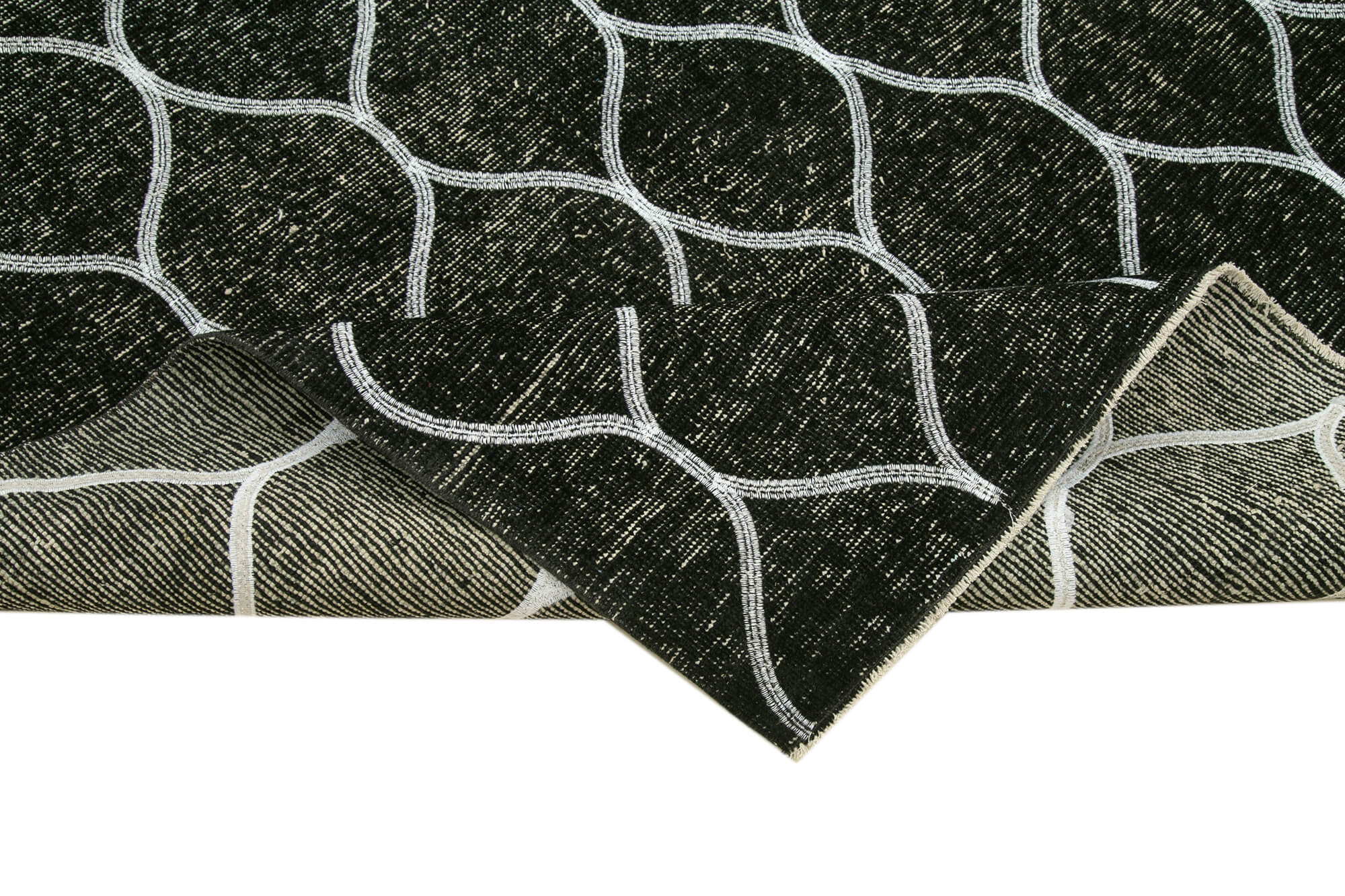 Handmade Geometric Rug – Black Area Rug 4x12 Feet Cotton Wool Carpet