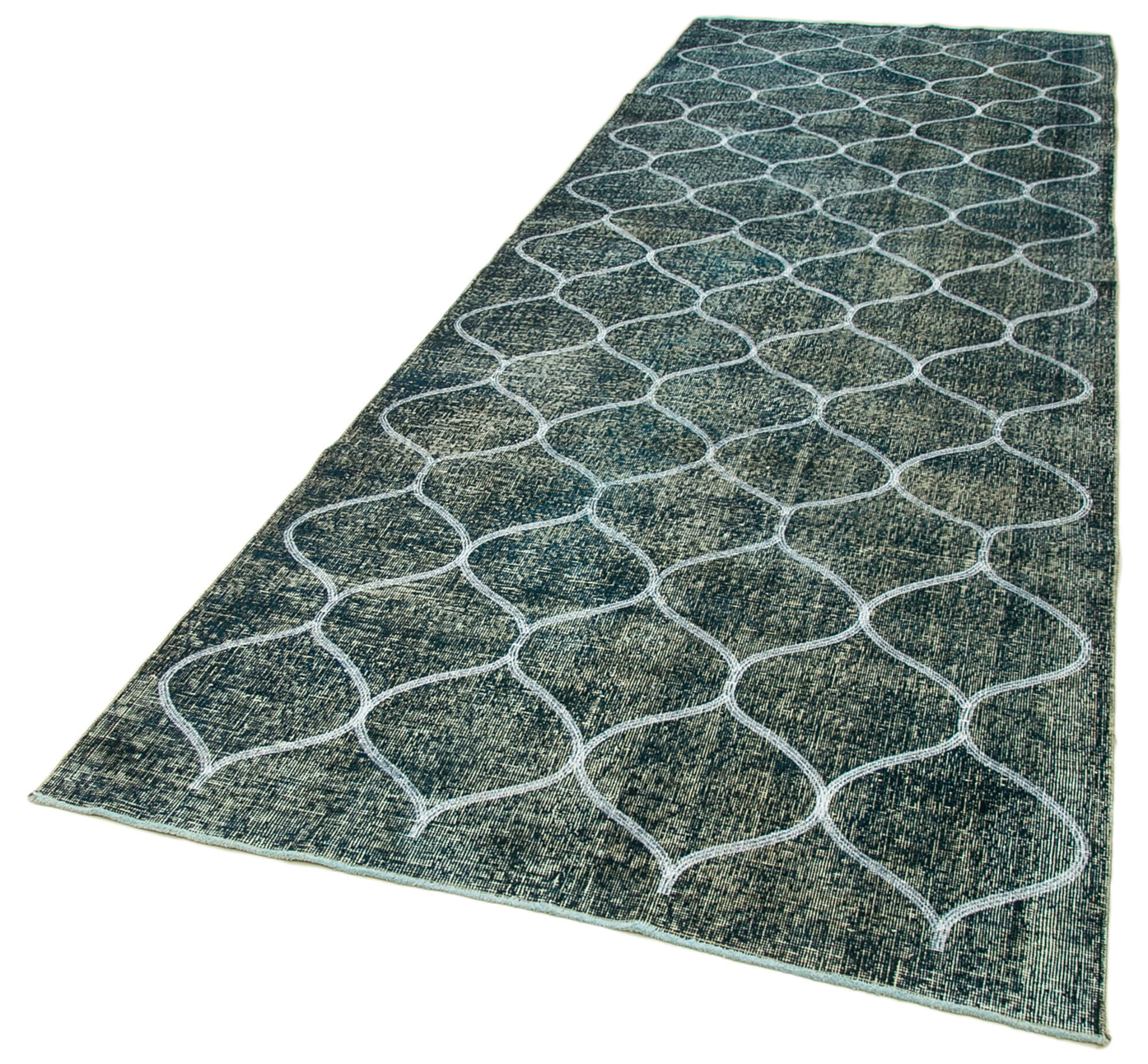 Handmade Geometric Rug – Blue Area Rug Cotton Wool Carpet, 4x13 Feet Durable Wool