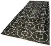 Handmade Geometric Rug | Black Area Rug 4x10 Cotton Wool Carpet - Turkish Vintage Style
