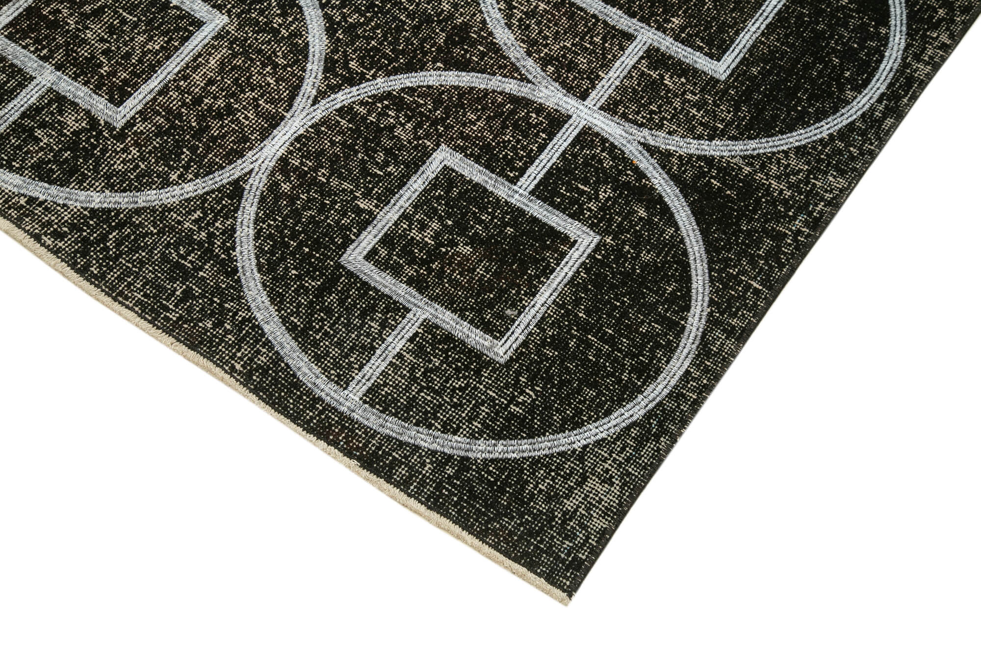 Handmade Geometric Rug | Black Area Rug 4x10 Cotton Wool Carpet - Turkish Vintage Style