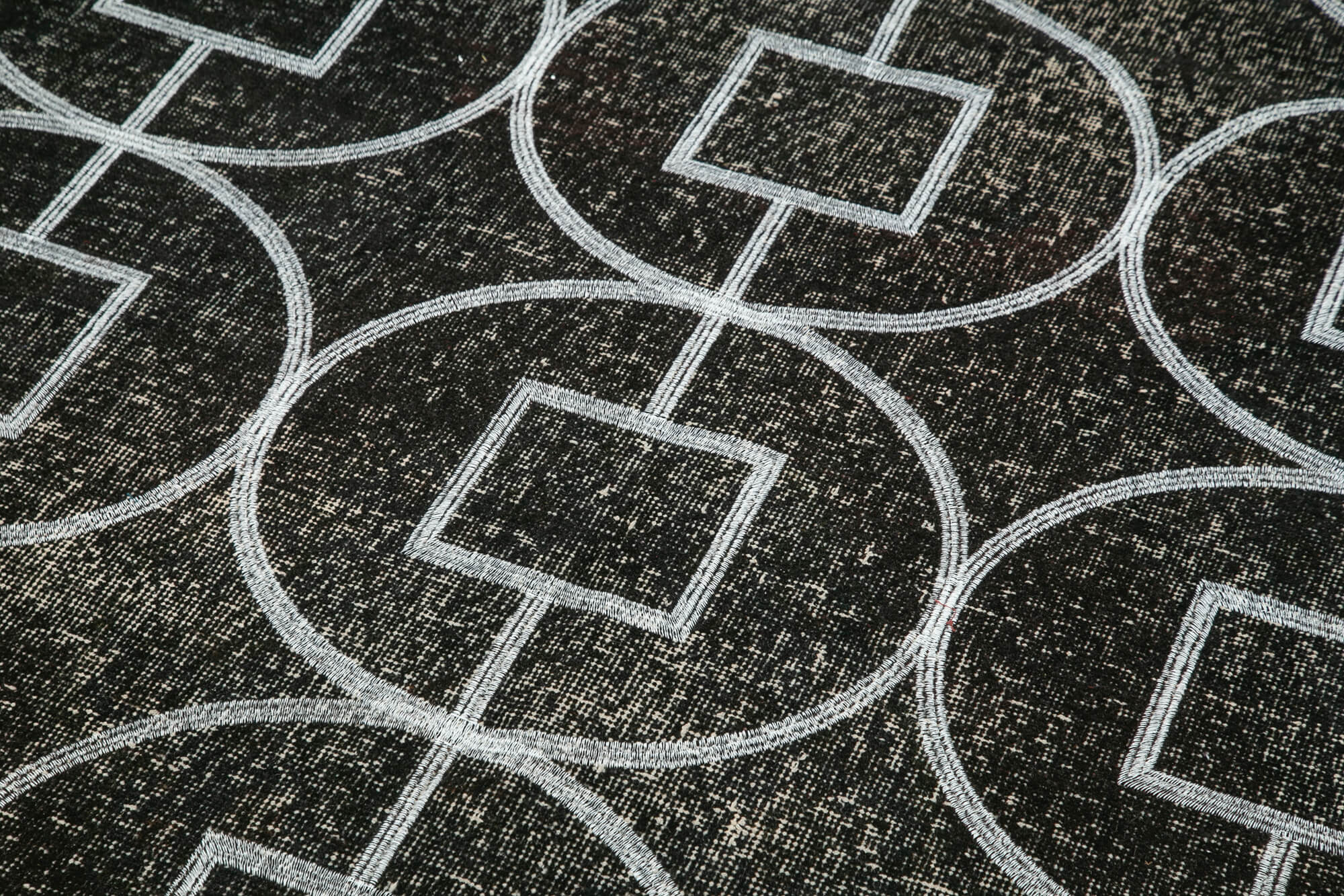 Handmade Geometric Rug | Black Area Rug 4x10 Cotton Wool Carpet - Turkish Vintage Style