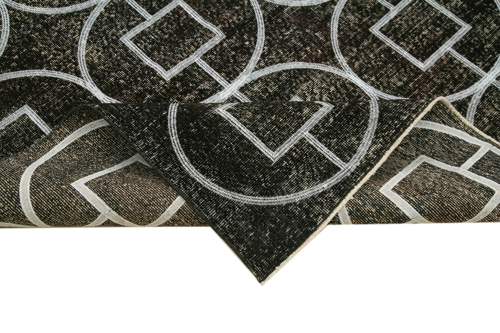 Handmade Geometric Rug | Black Area Rug 4x10 Cotton Wool Carpet - Turkish Vintage Style