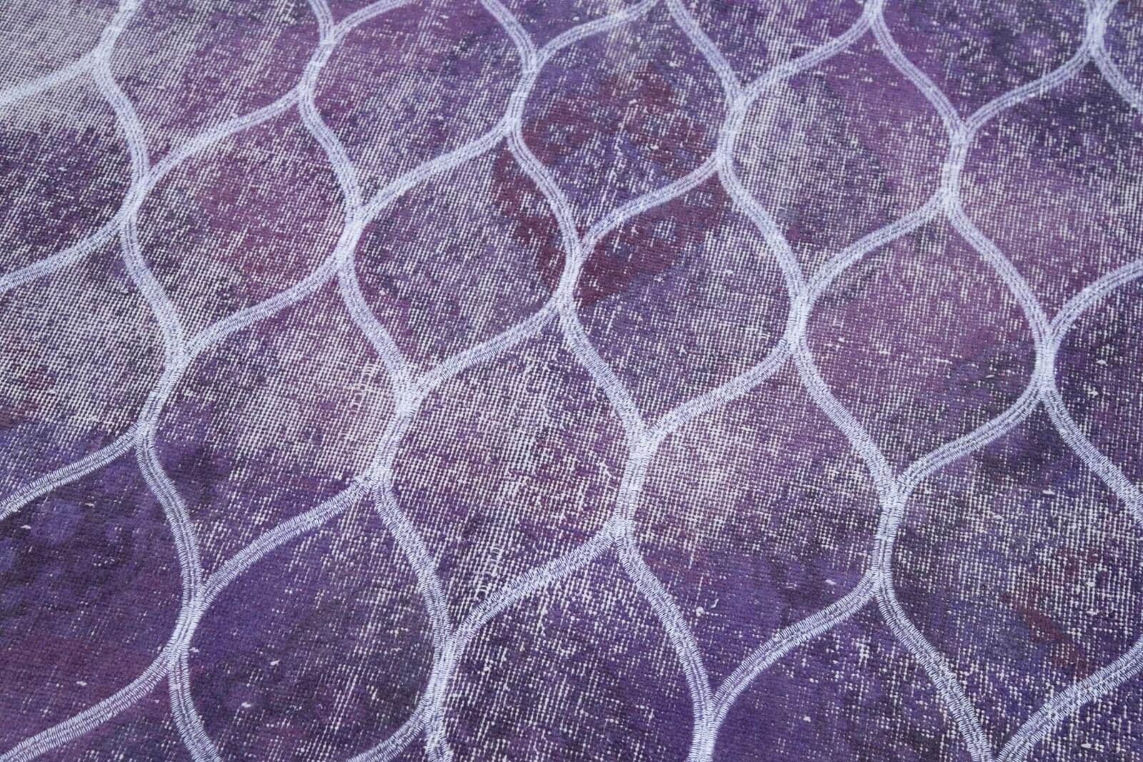 Handmade Geometric Rug – Purple Area Rug | Cotton Wool Carpet 4'4''x12'6''