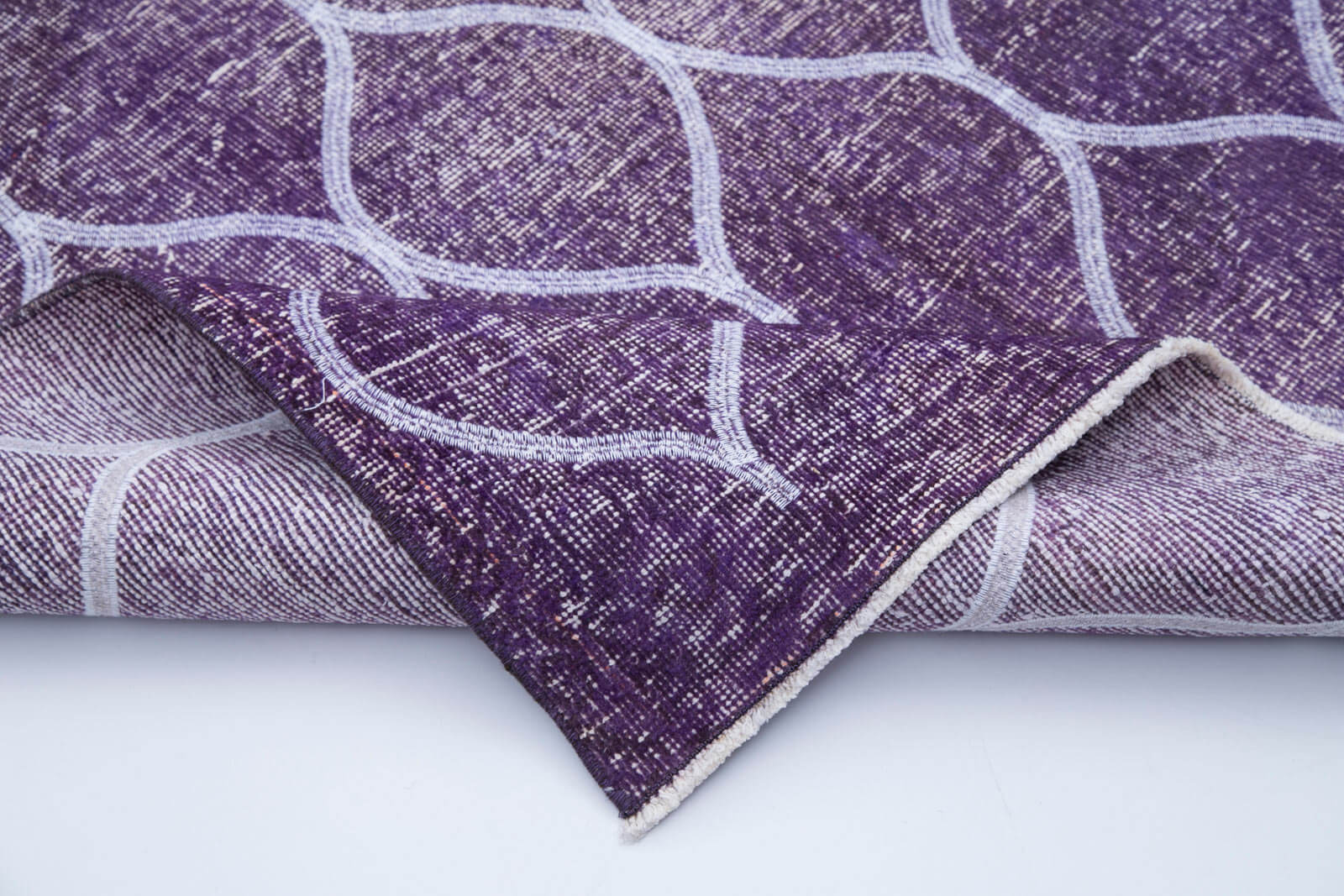 Handmade Geometric Rug – Purple Area Rug Cotton Wool Carpet 4'9''x12'3''