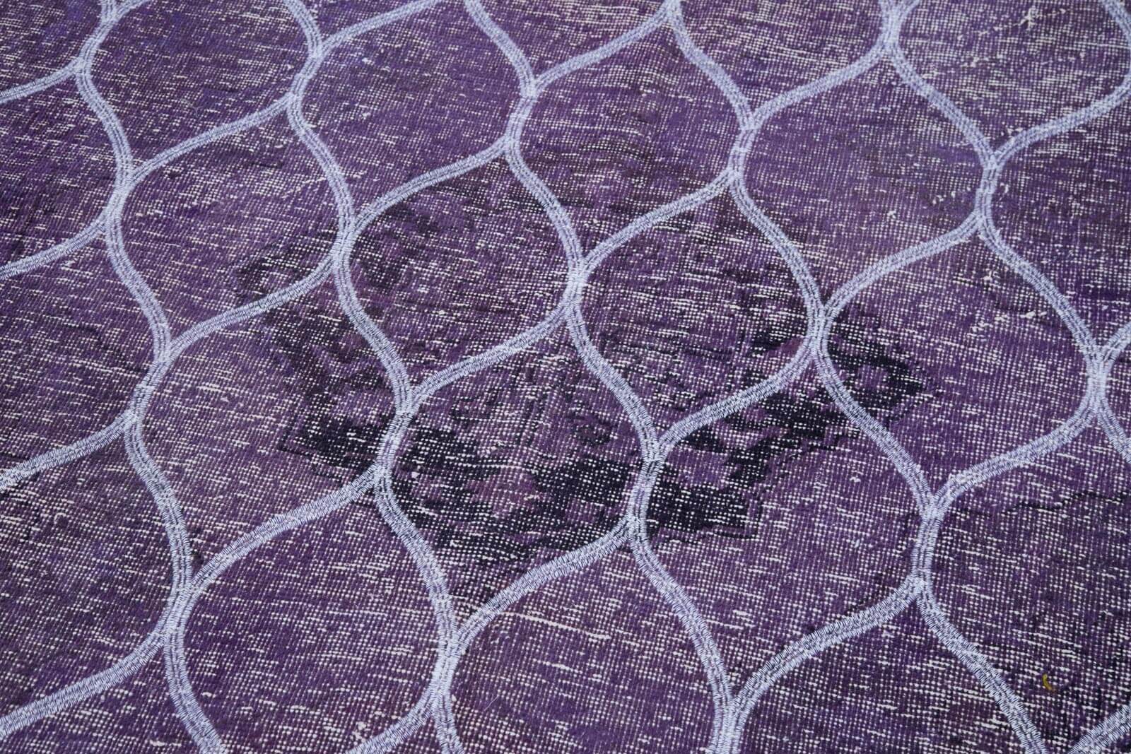 Handmade Geometric Rug – Purple Area Rug Cotton Wool Carpet 4'9''x12'3''
