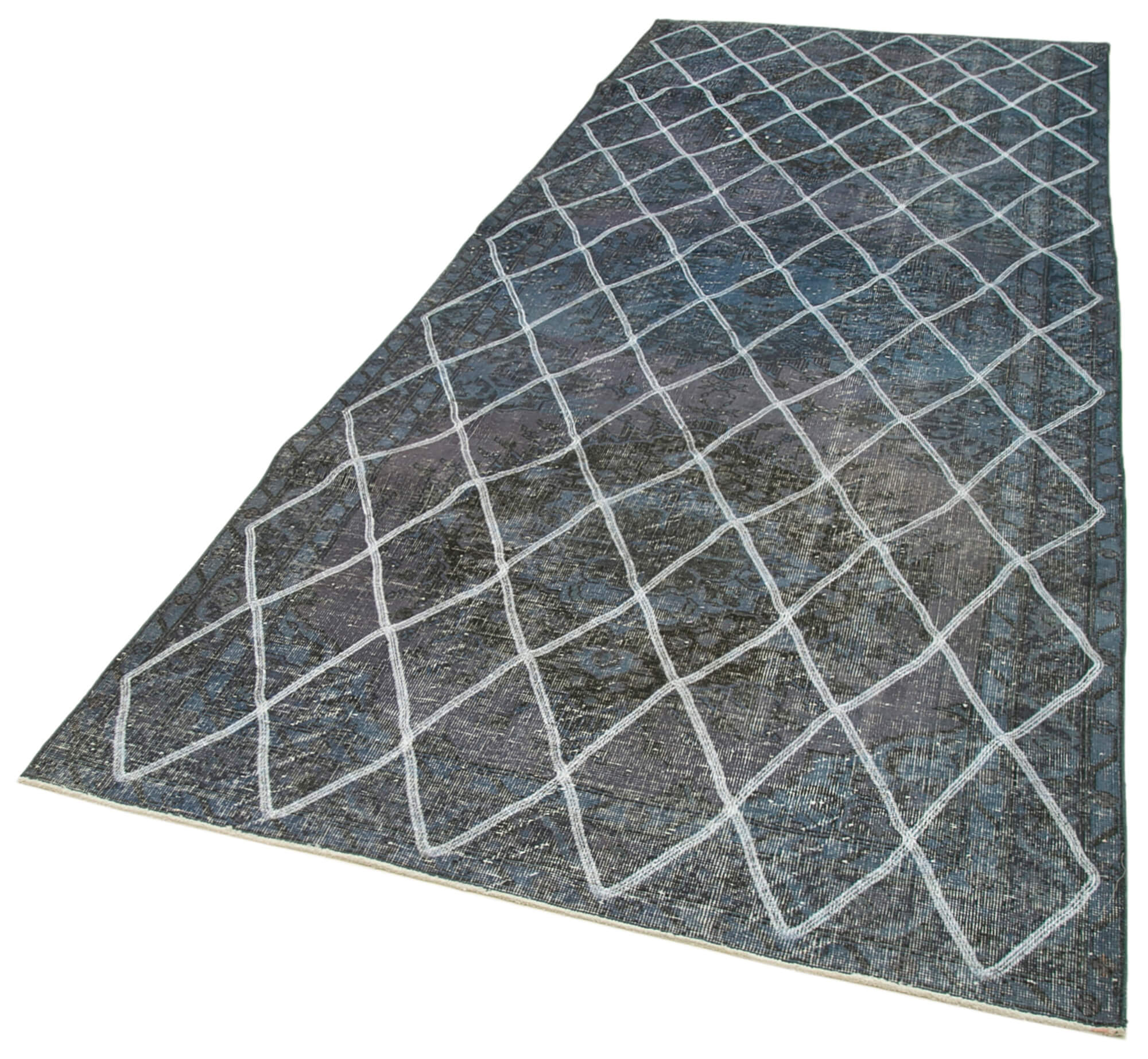 Handmade Geometric Rug – Blue Area Rug With Cotton Wool Carpet 4'8''x12'0''