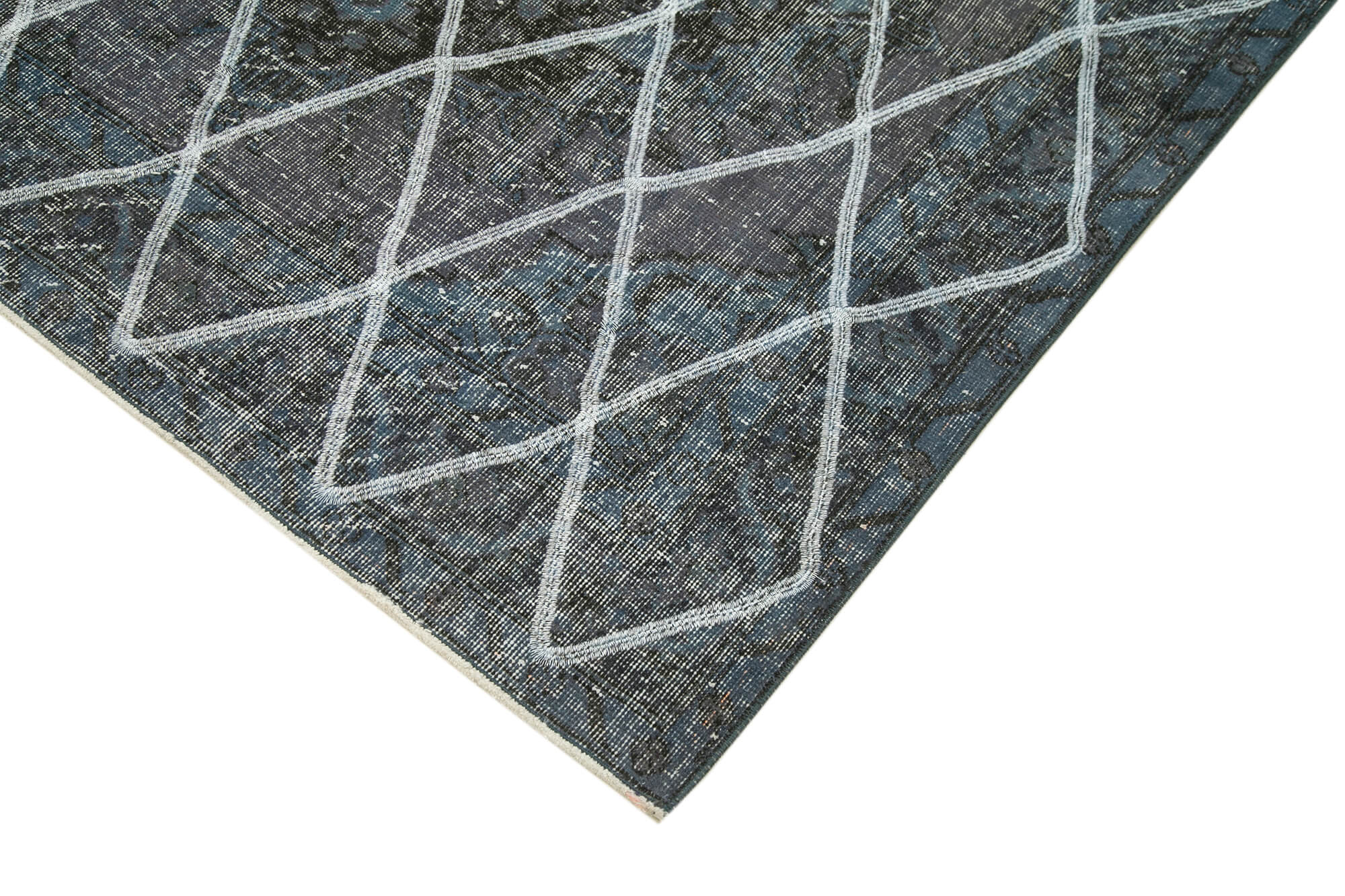 Handmade Geometric Rug – Blue Area Rug With Cotton Wool Carpet 4'8''x12'0''