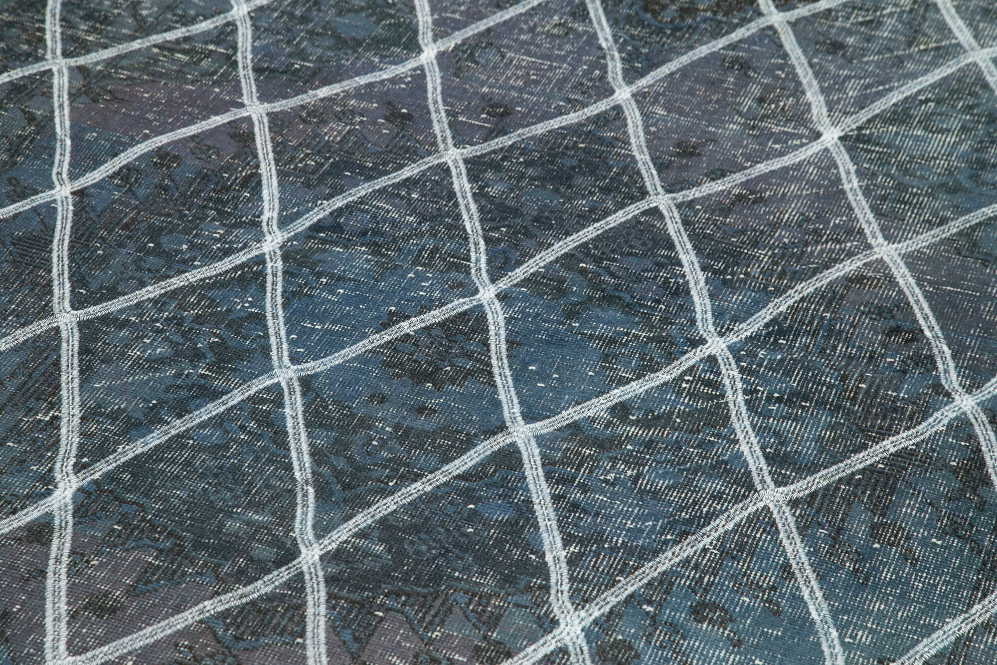 Handmade Geometric Rug – Blue Area Rug With Cotton Wool Carpet 4'8''x12'0''