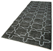 Handmade Geometric Rug – Black Cotton Wool Area Rug 4'6" x 13'2" Durable Wool Carpet