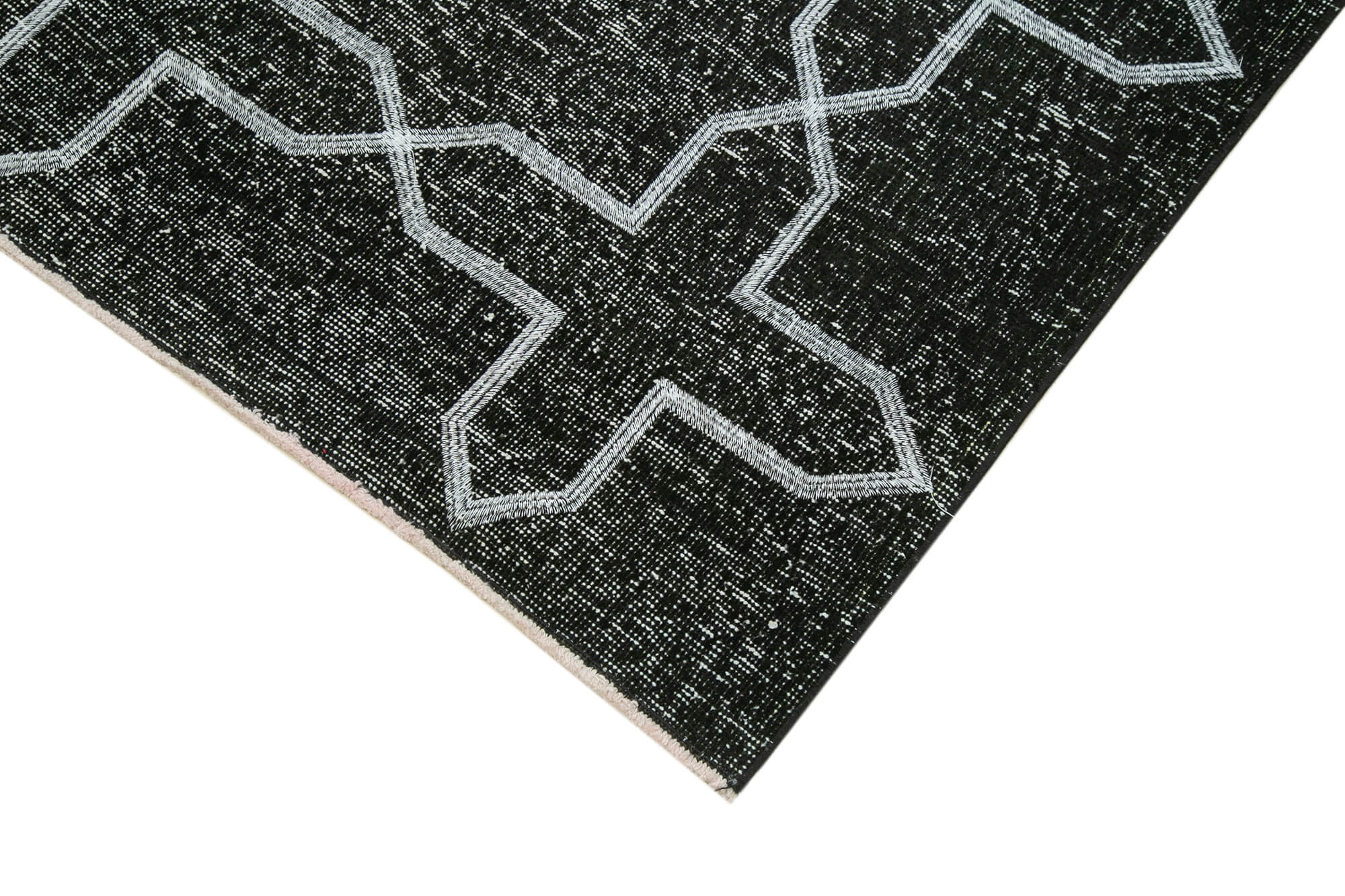 Handmade Geometric Rug – Black Cotton Wool Area Rug 4'6" x 13'2" Durable Wool Carpet