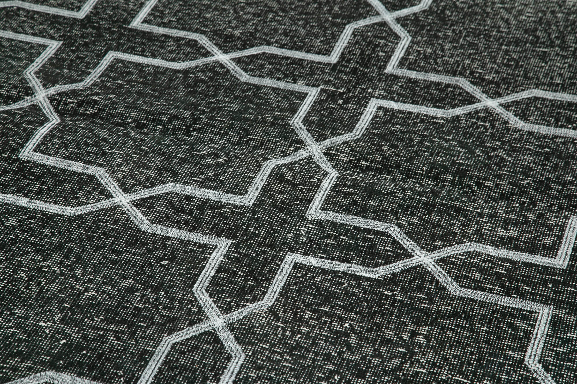 Handmade Geometric Rug – Black Cotton Wool Area Rug 4'6" x 13'2" Durable Wool Carpet