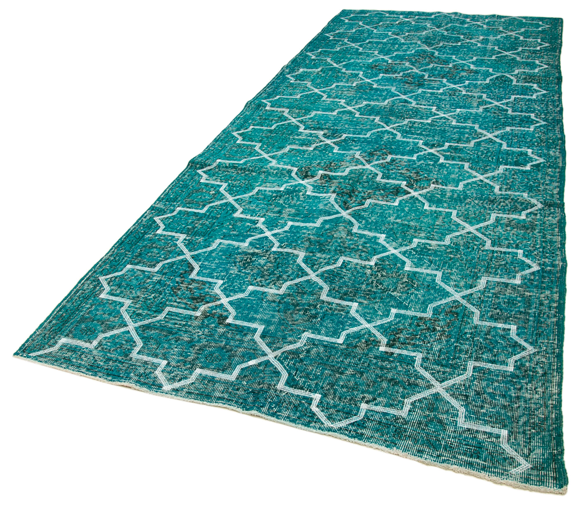 Handmade Geometric Rug - Turquoise Area Rug 5x12, Cotton Wool Durable Carpet