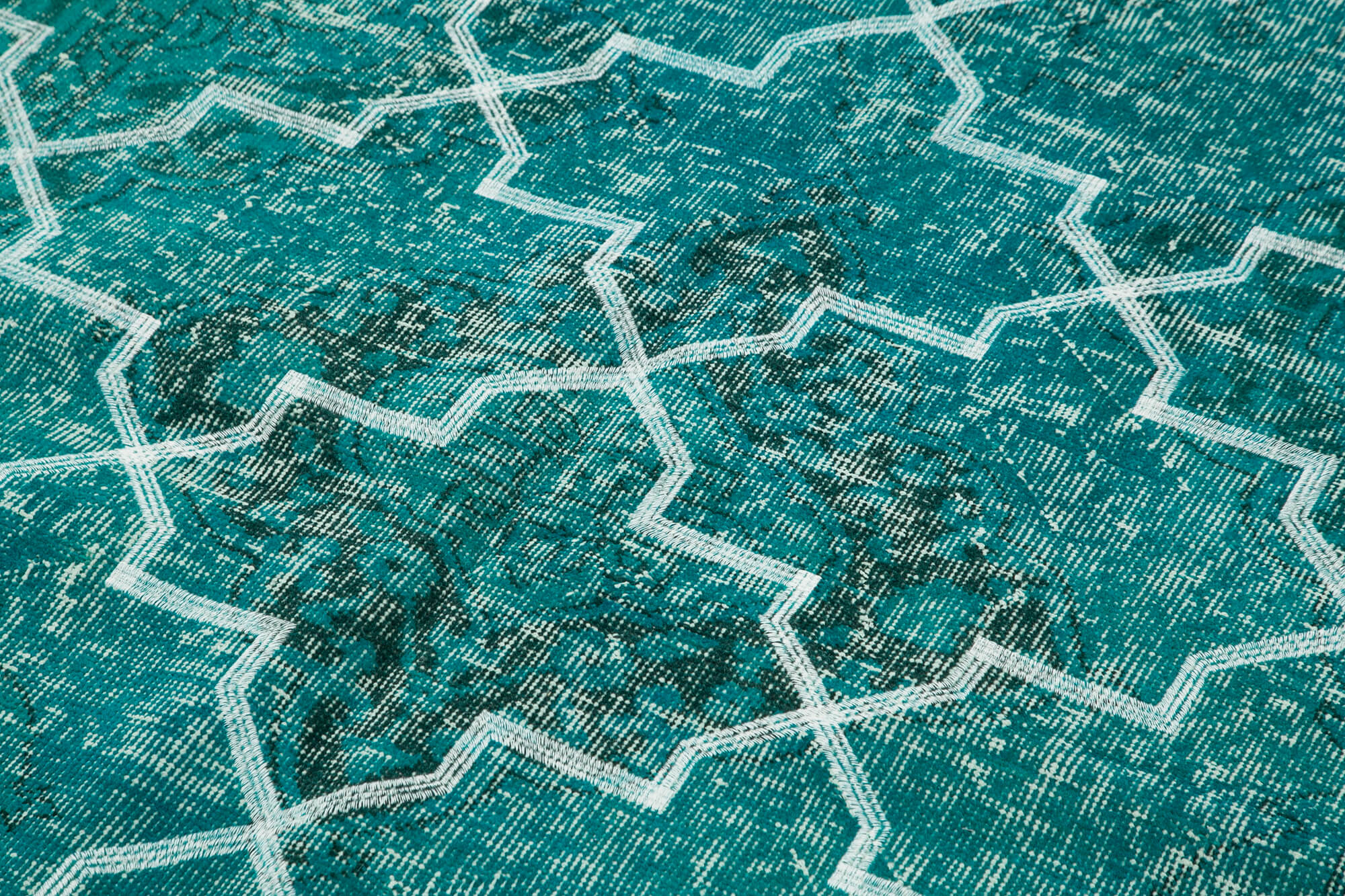 Handmade Geometric Rug - Turquoise Area Rug 5x12, Cotton Wool Durable Carpet
