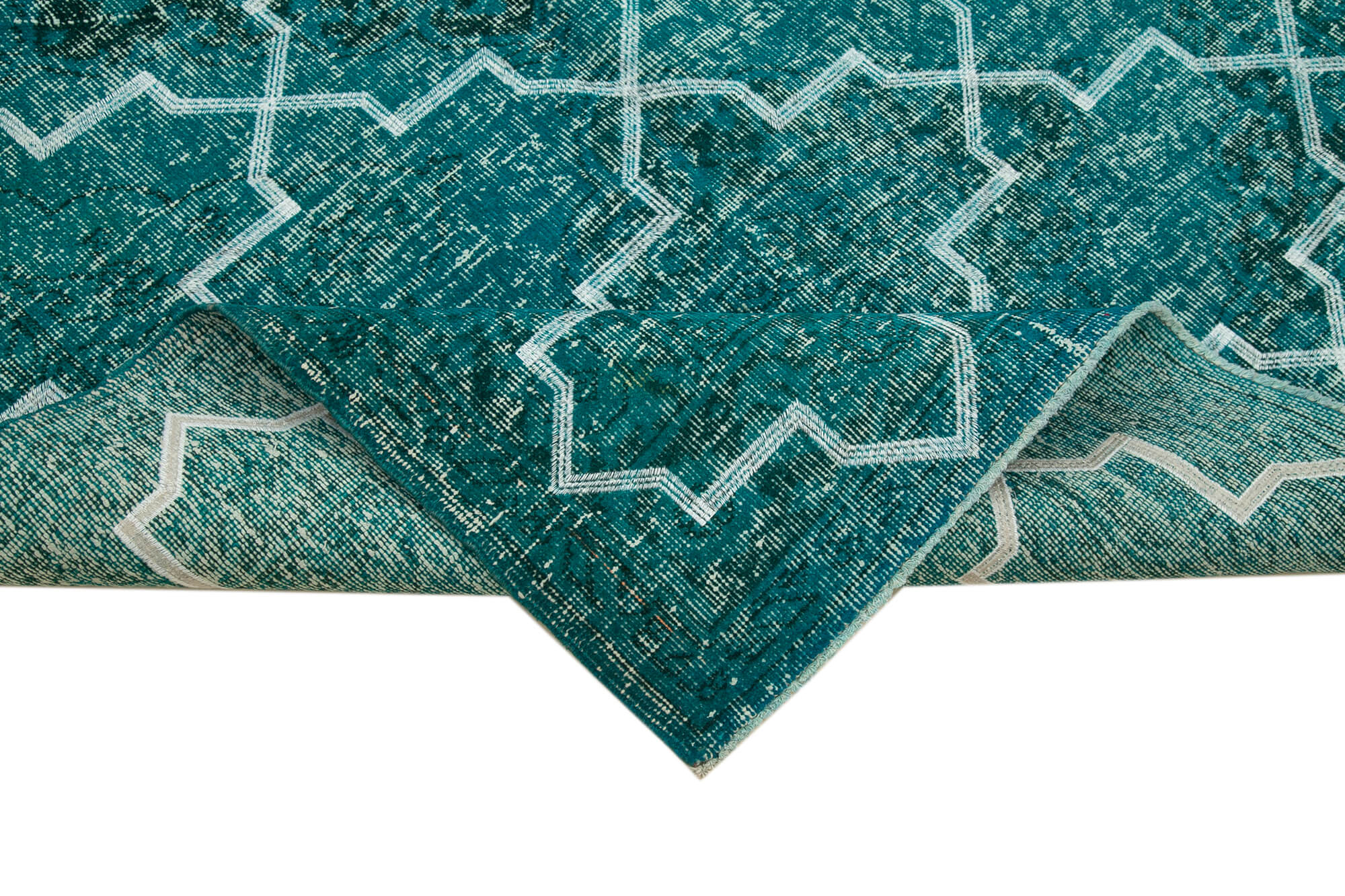 Handmade Geometric Rug - Turquoise Area Rug 5x12, Cotton Wool Durable Carpet