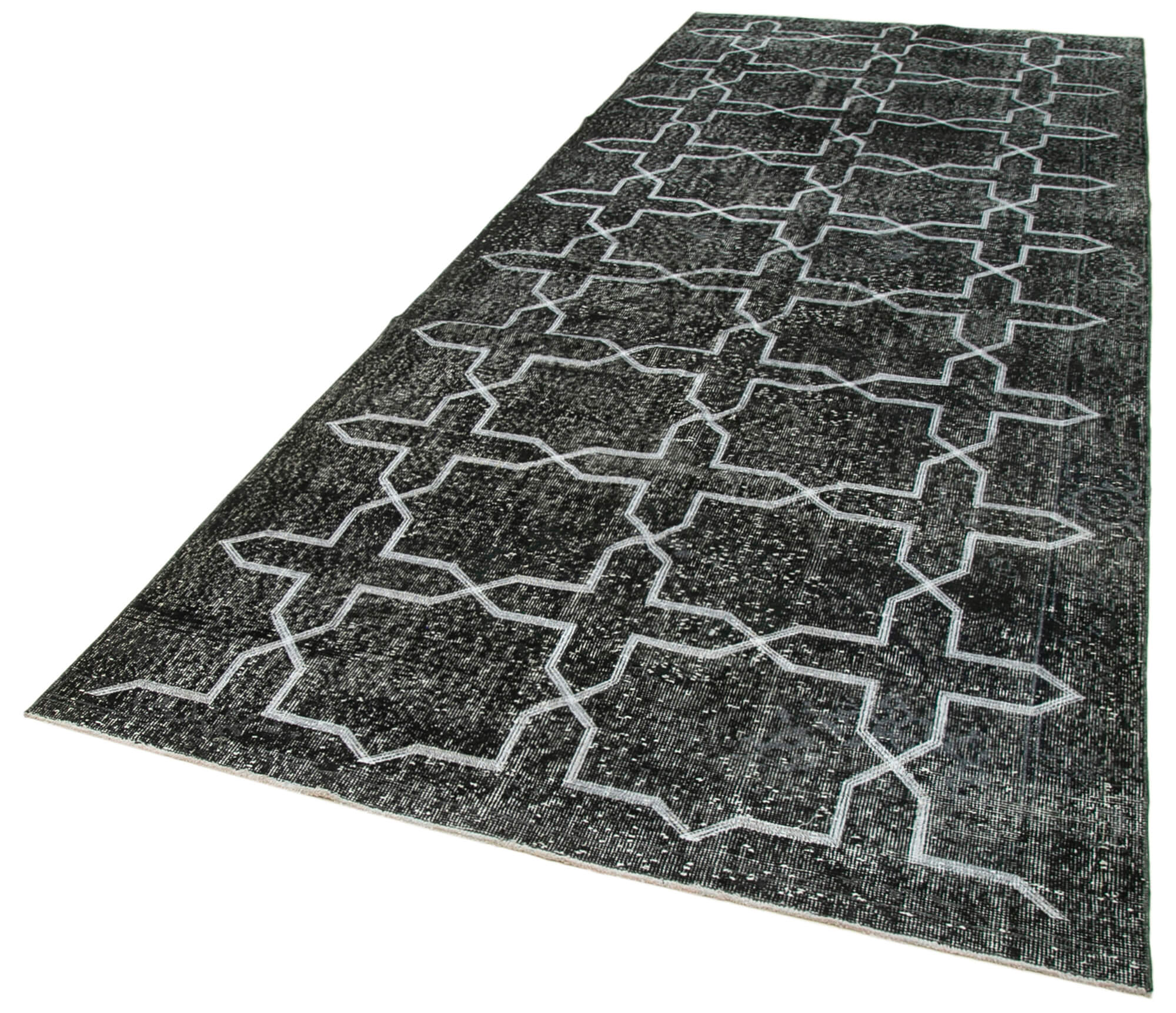 Handmade Geometric Rug - Black Geometric Area Rug Cotton Wool Carpet 4'11'' x 12'10''
