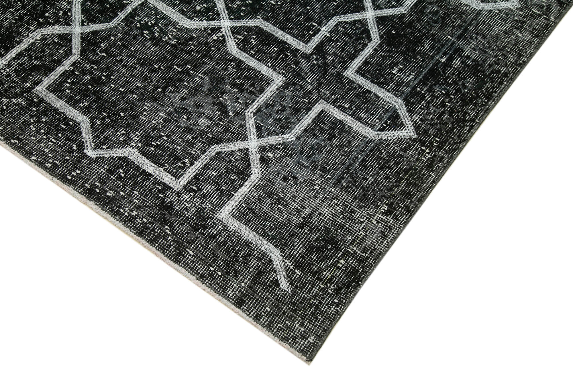 Handmade Geometric Rug - Black Geometric Area Rug Cotton Wool Carpet 4'11'' x 12'10''