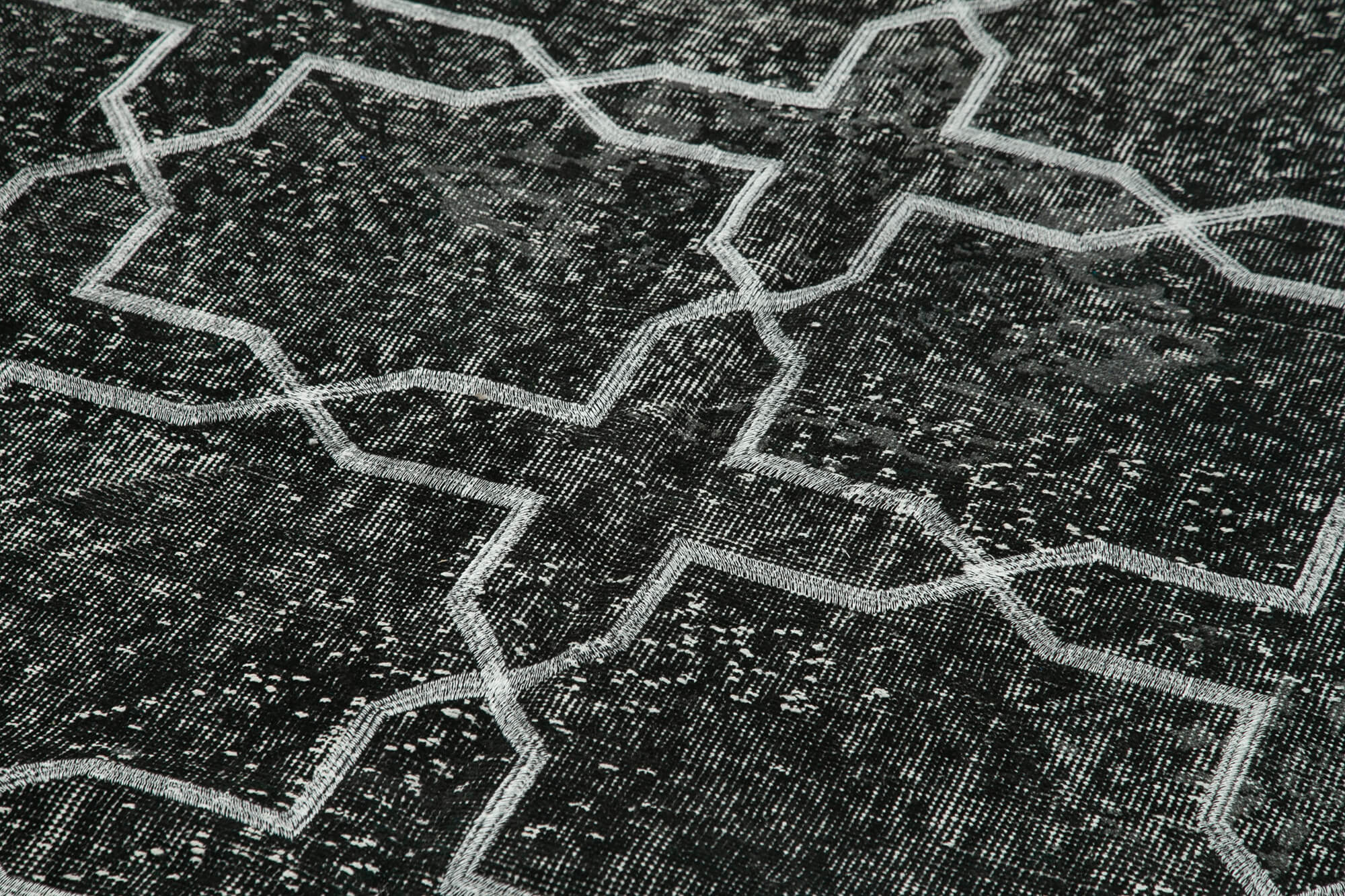 Handmade Geometric Rug - Black Geometric Area Rug Cotton Wool Carpet 4'11'' x 12'10''