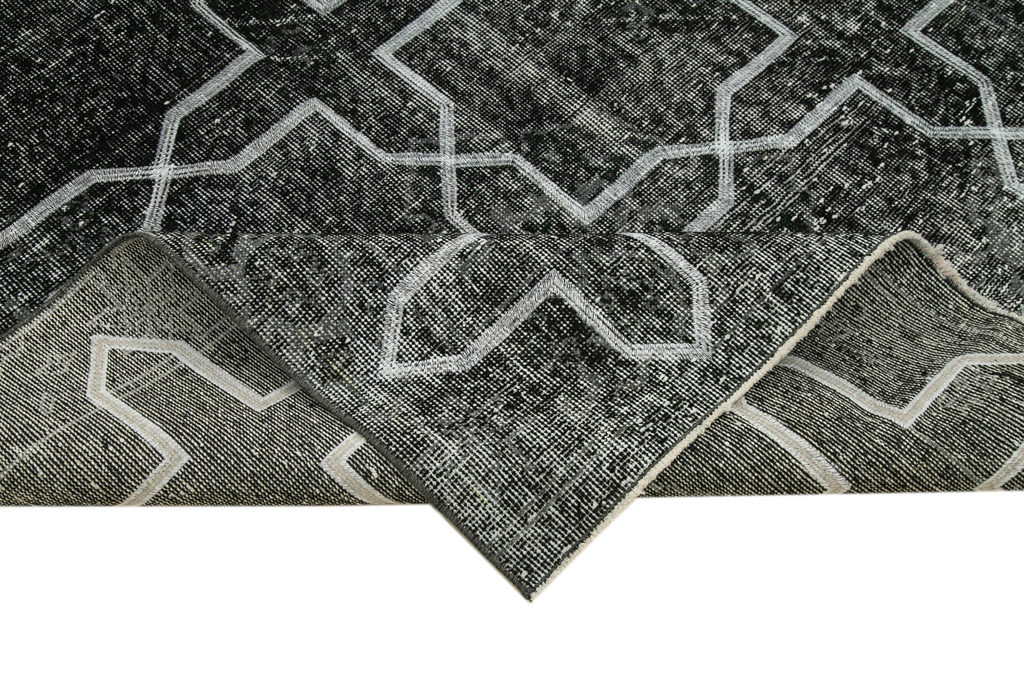 Handmade Geometric Rug - Black Geometric Area Rug Cotton Wool Carpet 4'11'' x 12'10''