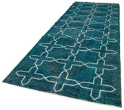 Handmade Geometric Rug - Turquoise Area Rug Cotton Wool Carpet 4'7" x 13'2"