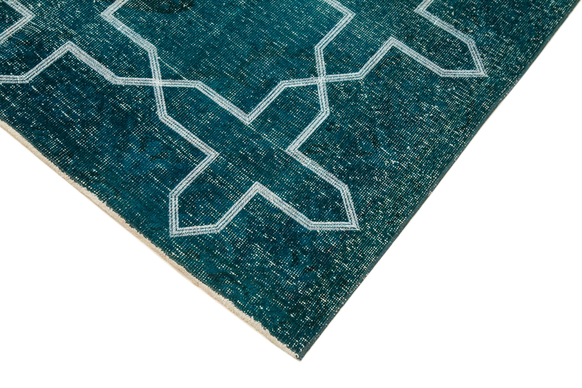 Handmade Geometric Rug - Turquoise Area Rug Cotton Wool Carpet 4'7" x 13'2"