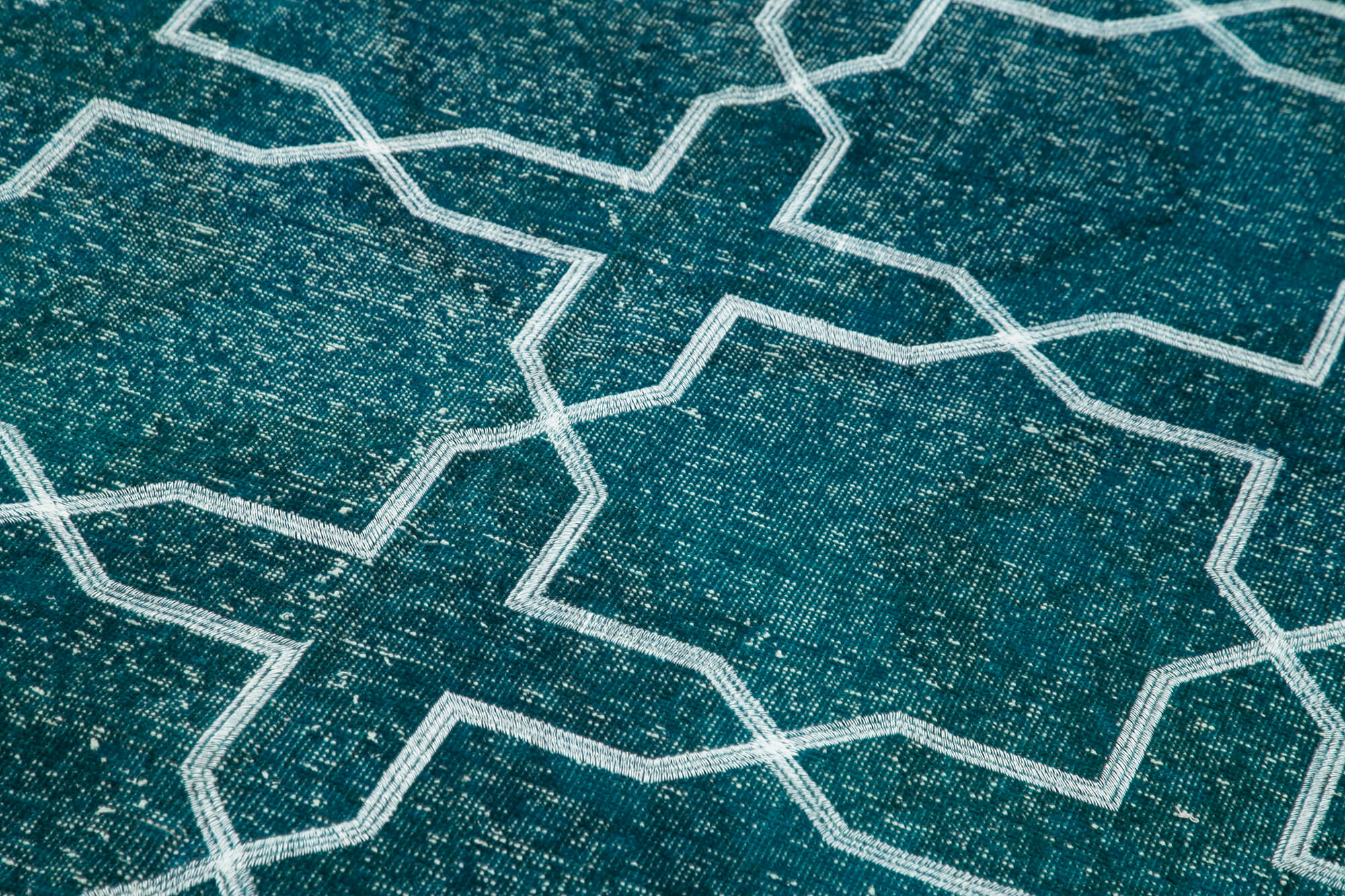 Handmade Geometric Rug - Turquoise Area Rug Cotton Wool Carpet 4'7" x 13'2"